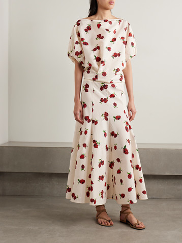 KHAITE Lenno silk and cotton-blend midi skirt