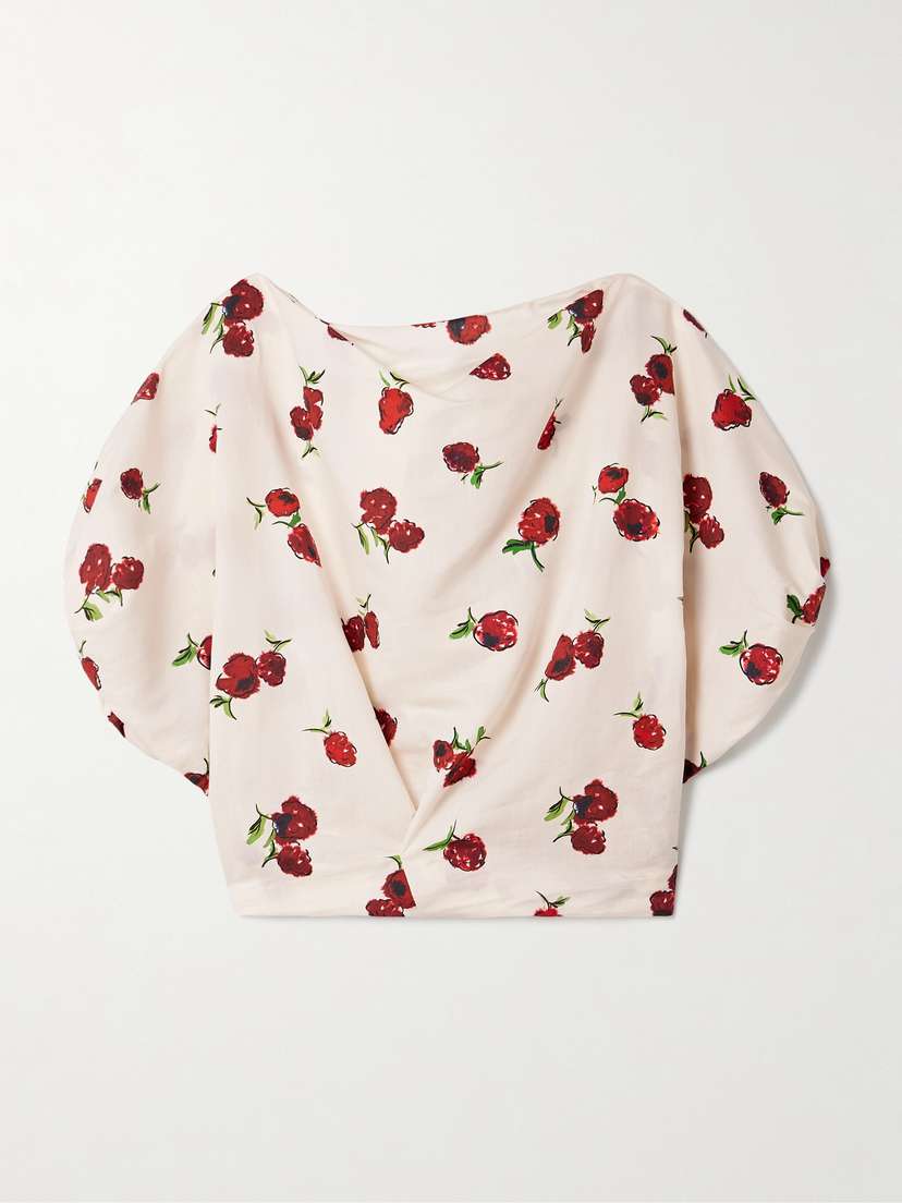 Khaite Niles Cropped Draped Silk And Cotton-blend Twill Top