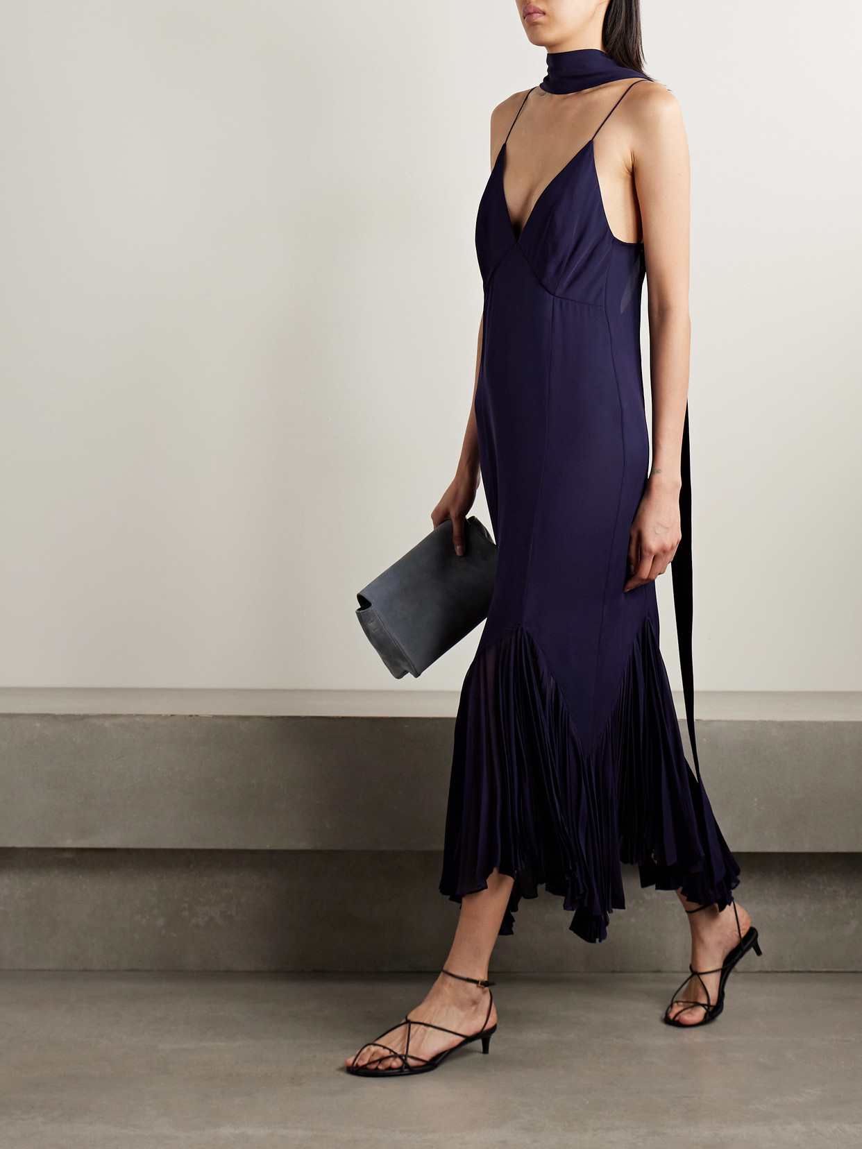 Khaite Candita Scarf-detailed Pleated Silk-georgette Maxi Dress