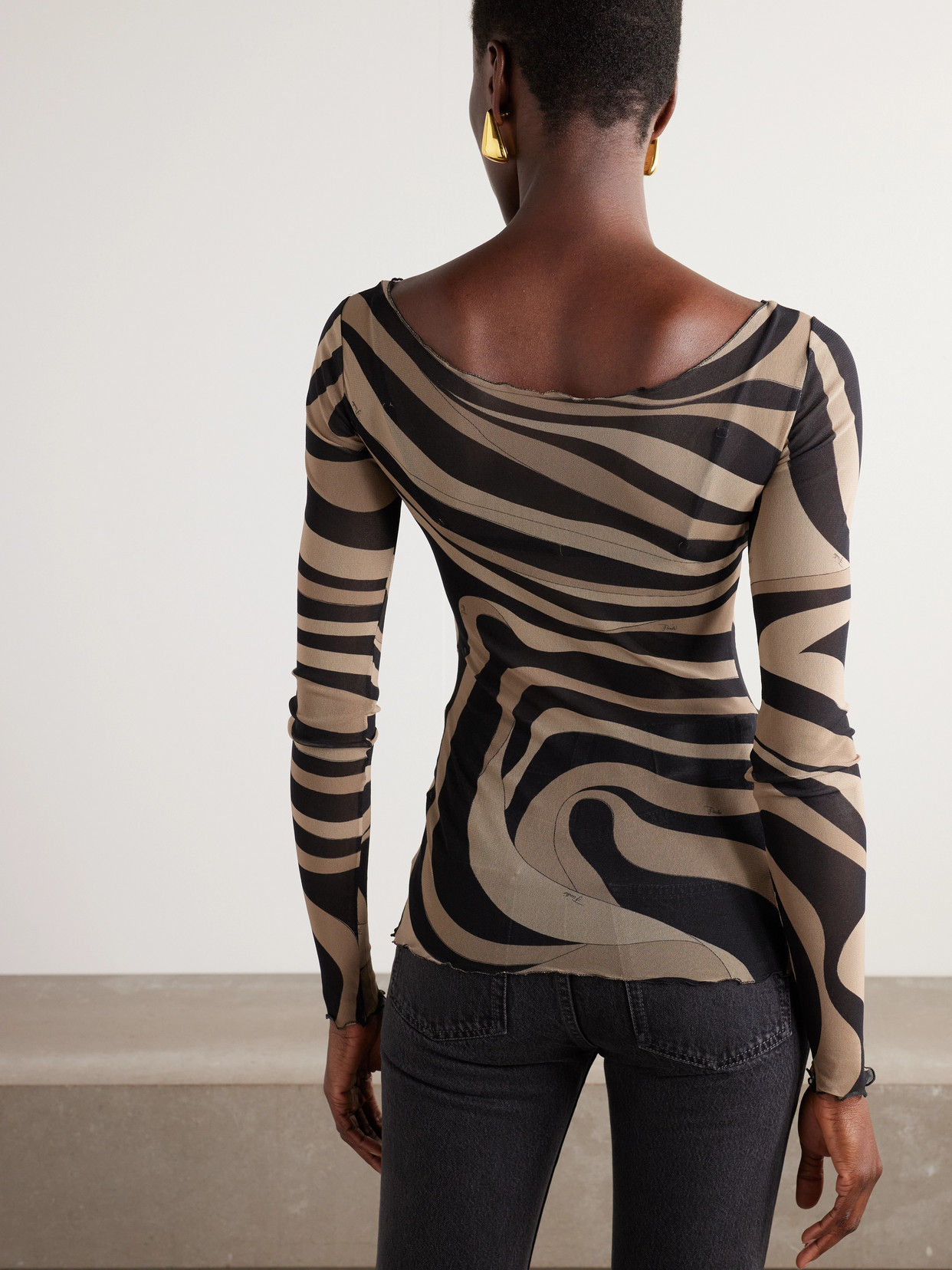 Pucci Ruffled Printed Chiffon Top In Black
