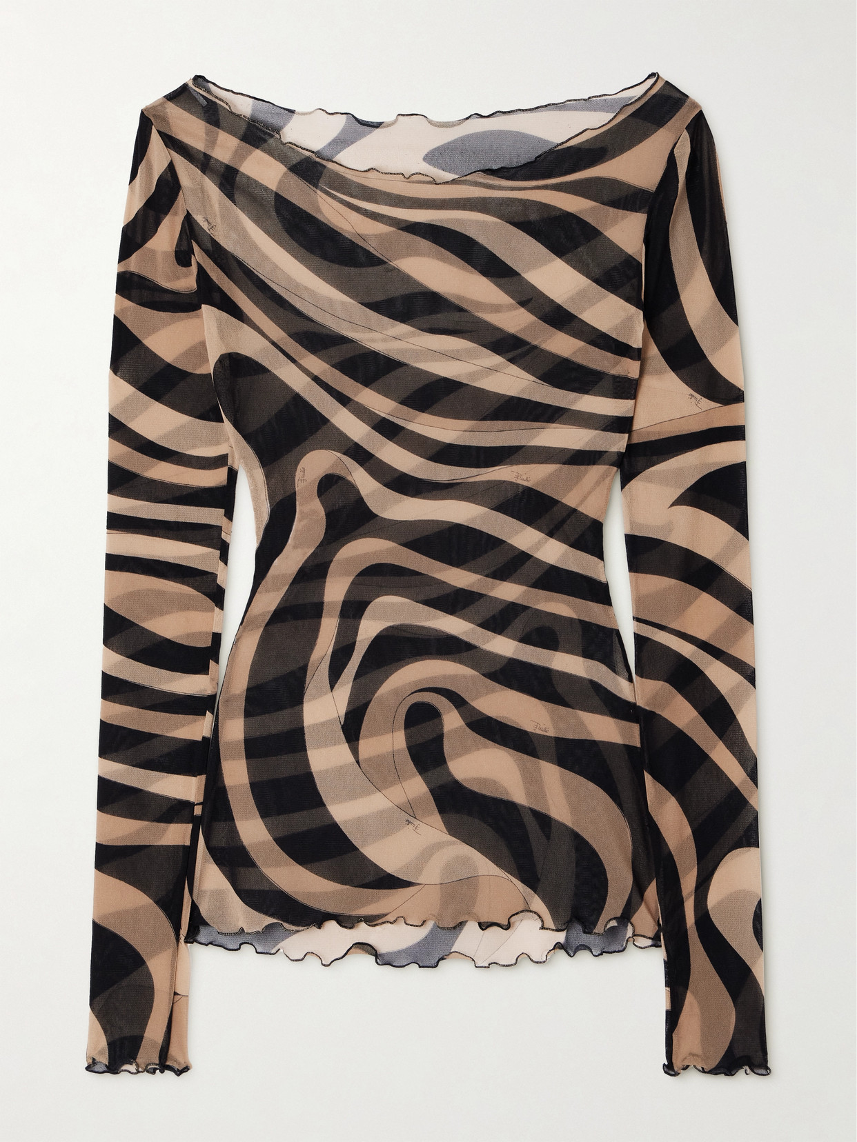Pucci Ruffled Printed Chiffon Top In Black