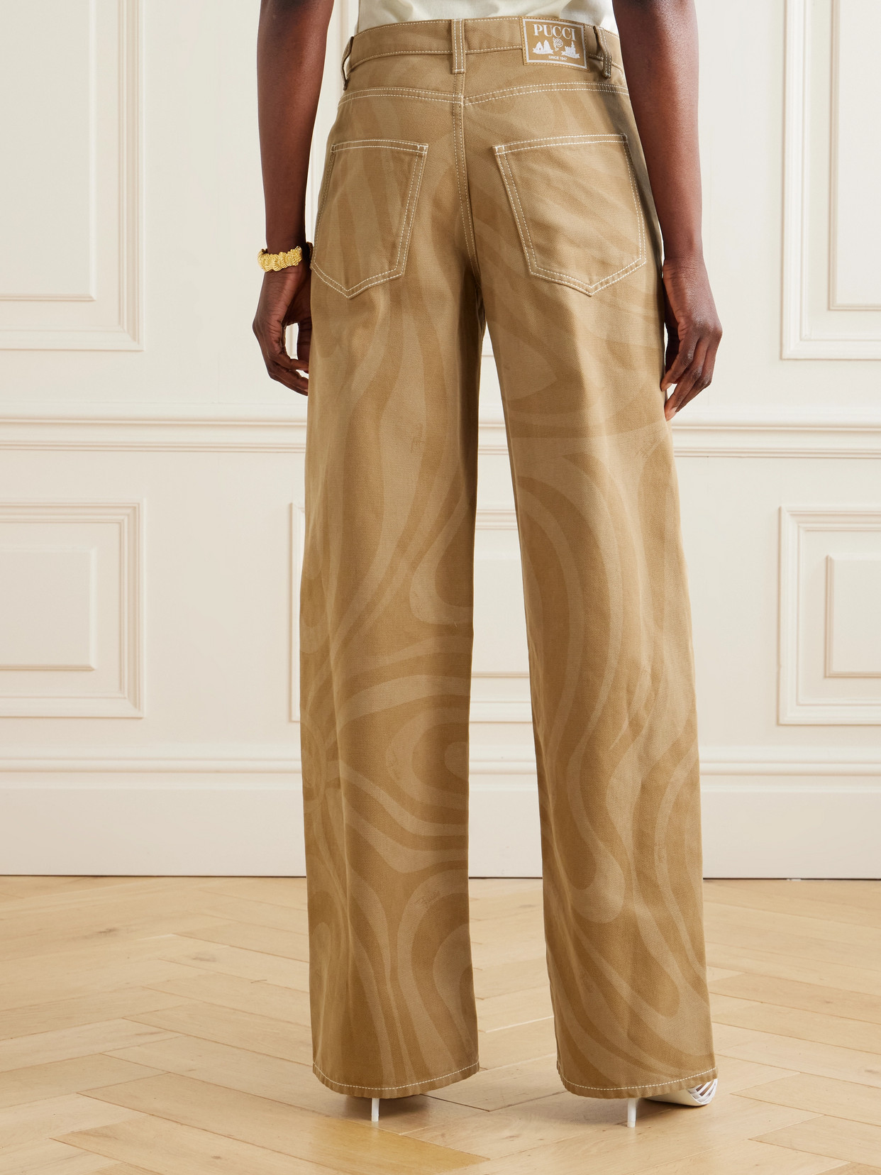 Pucci Printed Cotton-canvas Wide-leg Pants In Neutrals