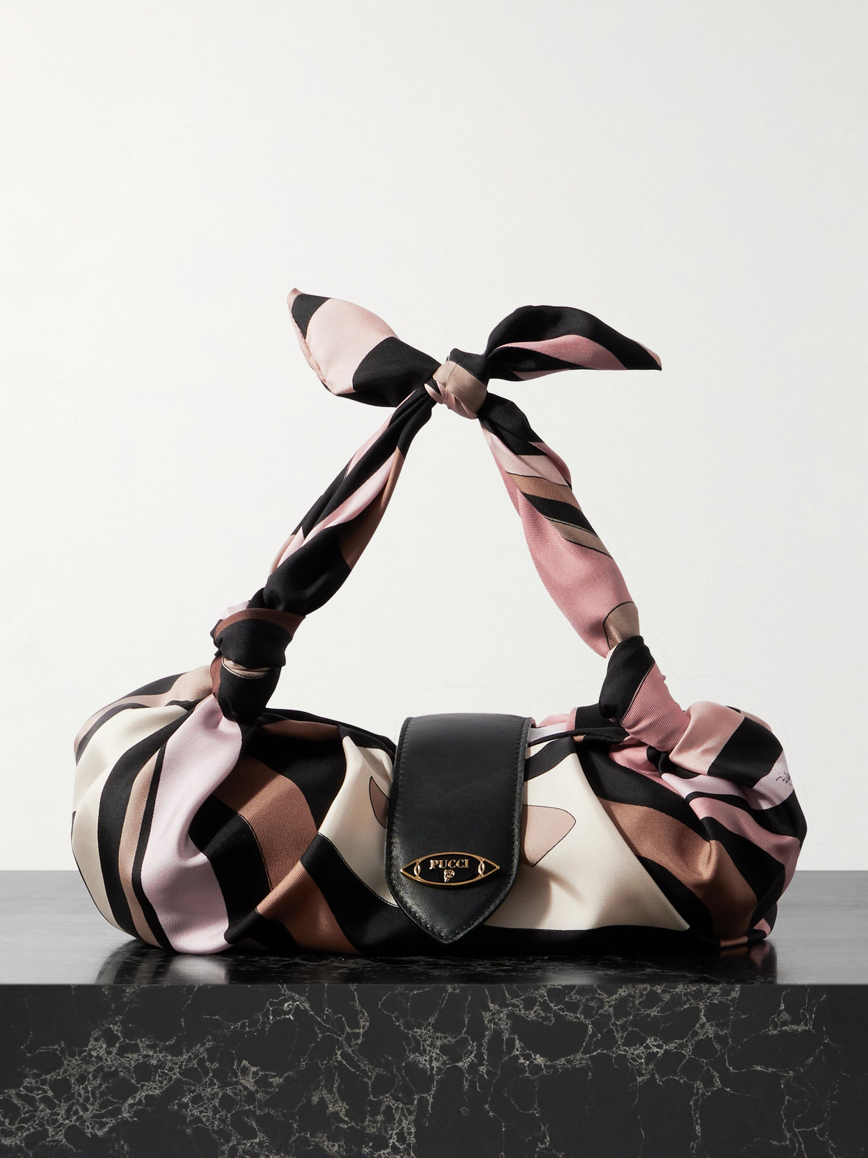 Pucci Leather-trimmed Knotted Printed Silk-twill Shoulder Bag In Pink