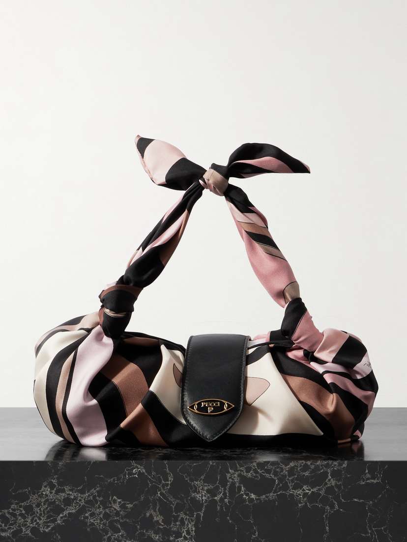 PUCCI Leather-trimmed Knotted Printed Silk-twill Shoulder Bag