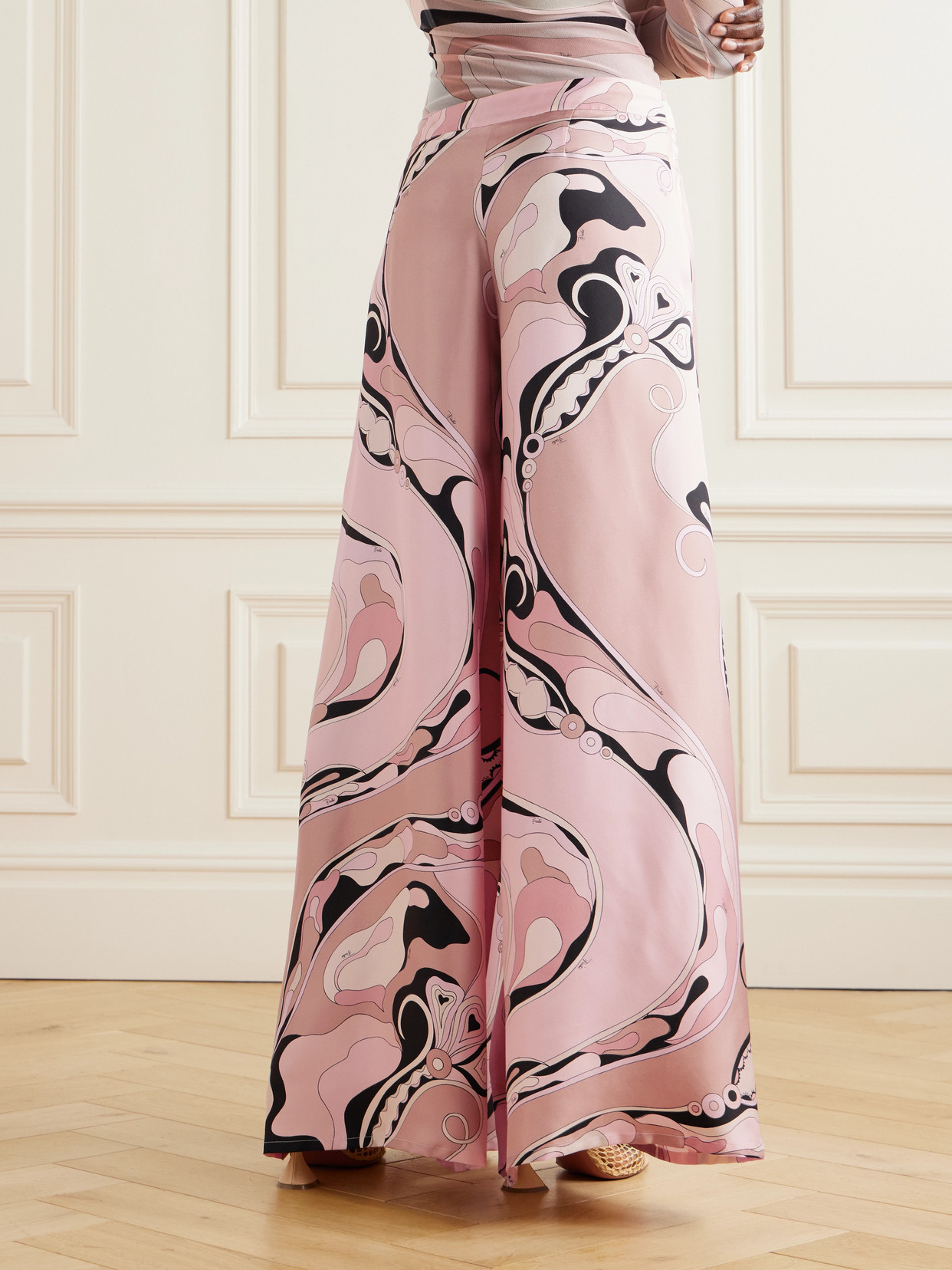 Pucci Silk Twill Orchidee Print Trousers In Pink