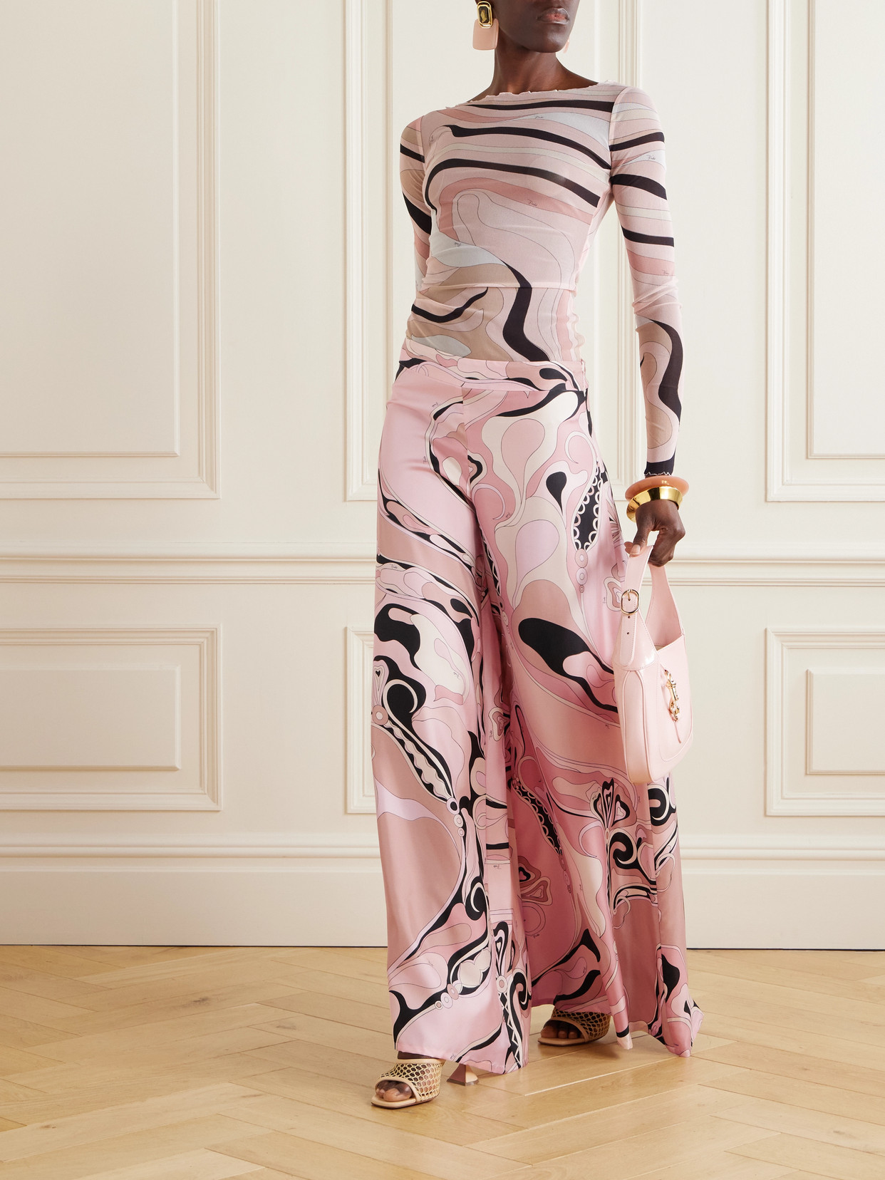 Pucci Silk Twill Orchidee Print Trousers In Pink