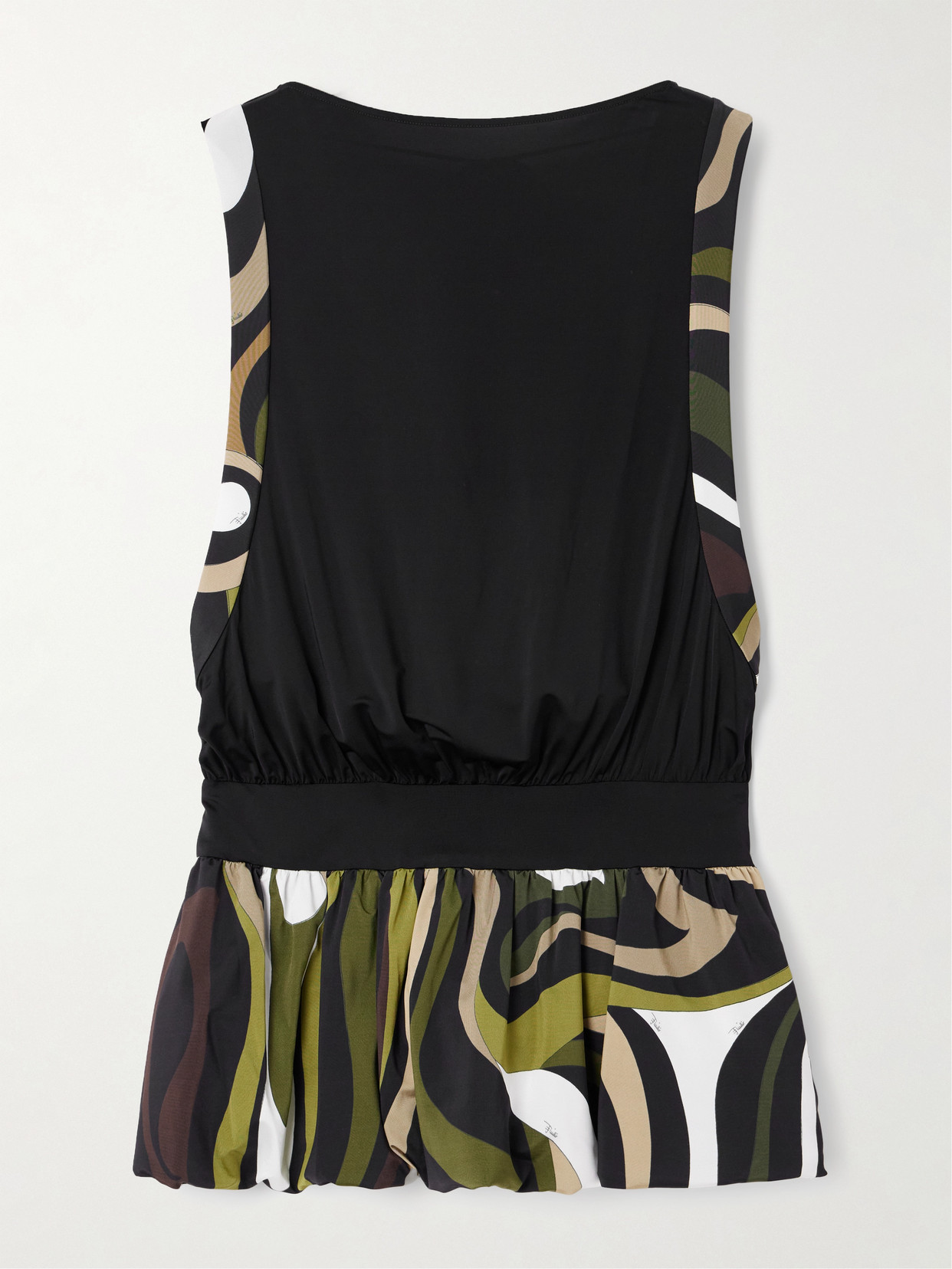 Pucci Open-back Gathered Printed Stretch-satin Jersey Mini Dress In Black