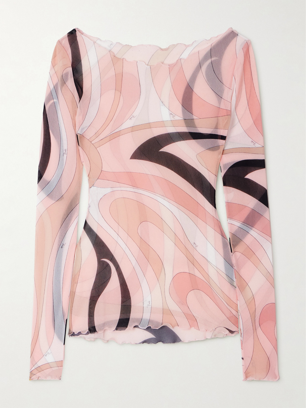 Pucci Ruffled Printed Chiffon Top In Pink