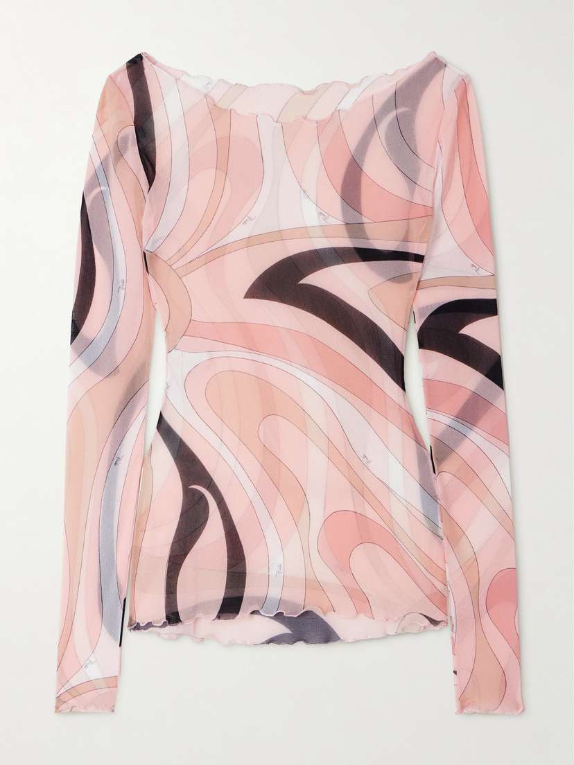 PUCCI Ruffled Printed Chiffon Top