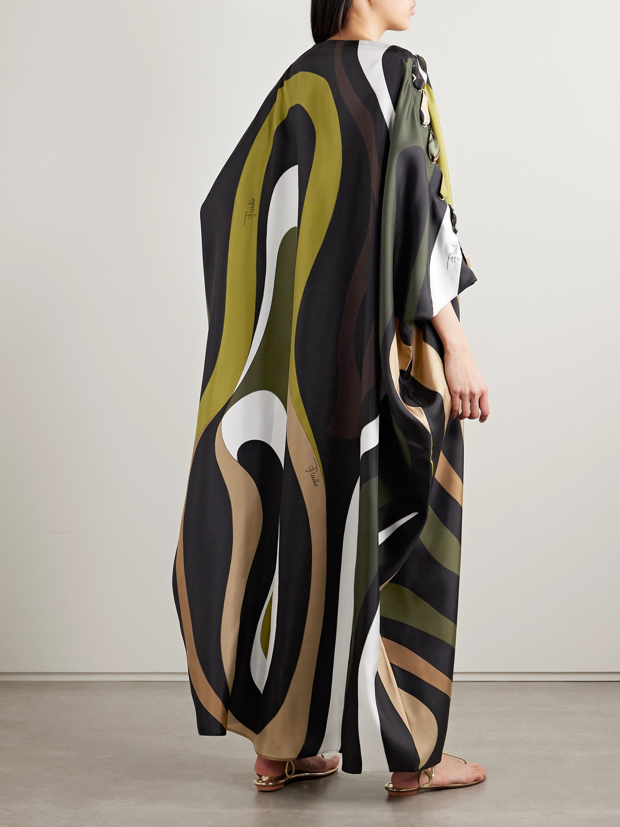 Pucci Big Marmo Printed Silk-twill Kaftan In Green