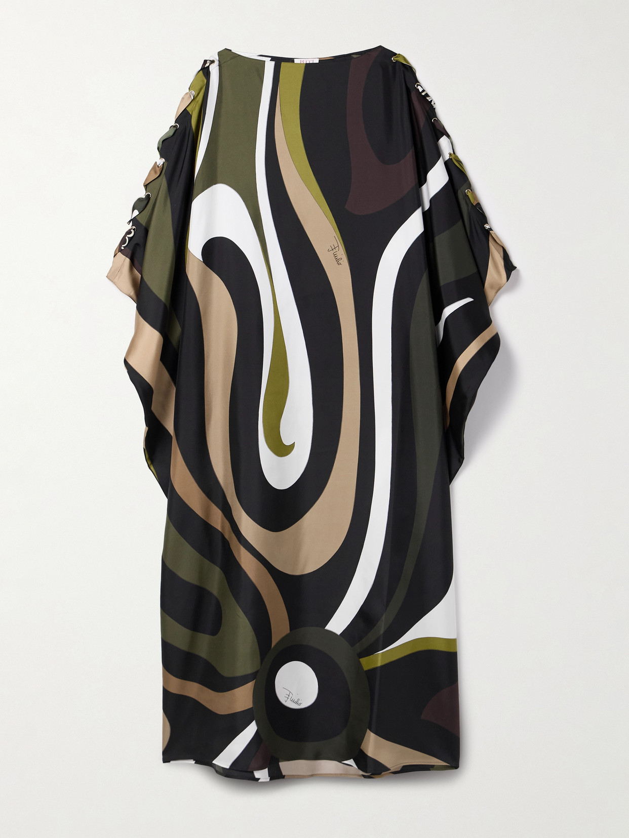 Pucci Big Marmo Printed Silk-twill Kaftan In Green