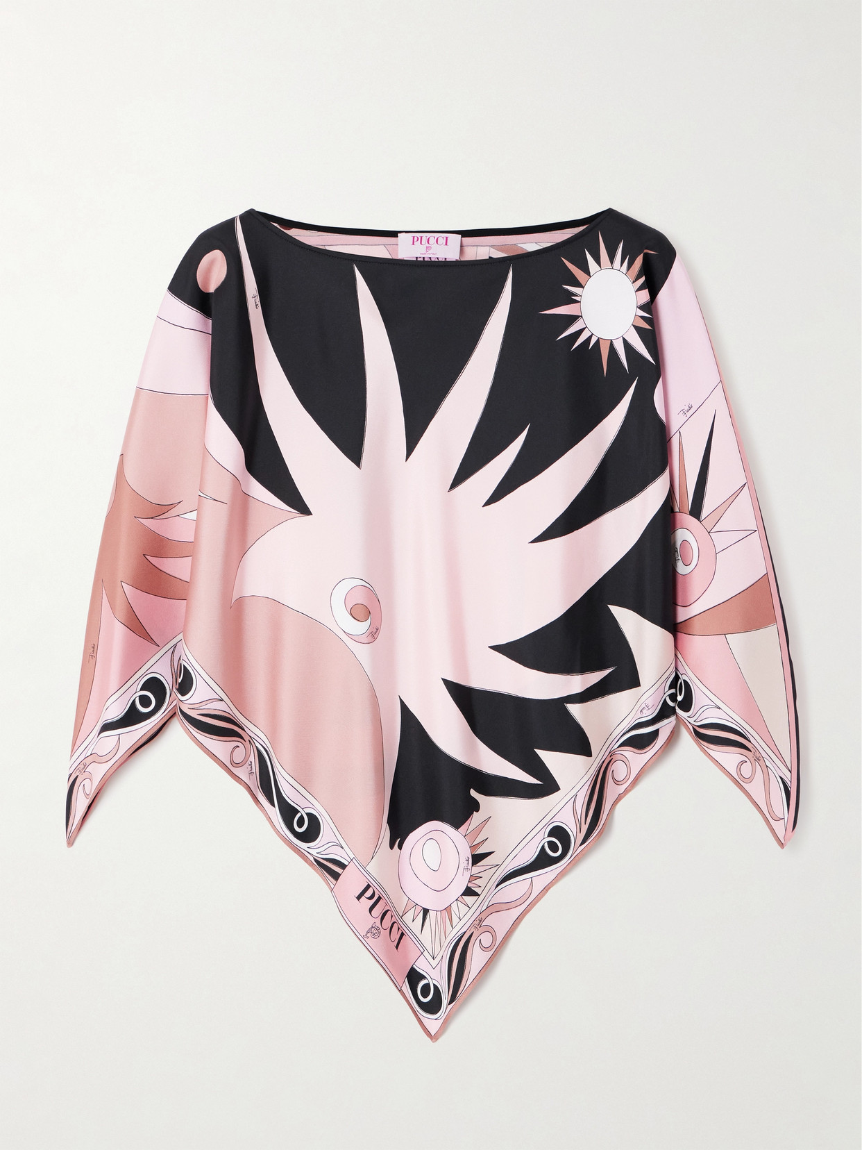 Pucci Asymmetric Printed Silk-twill Top In Pink