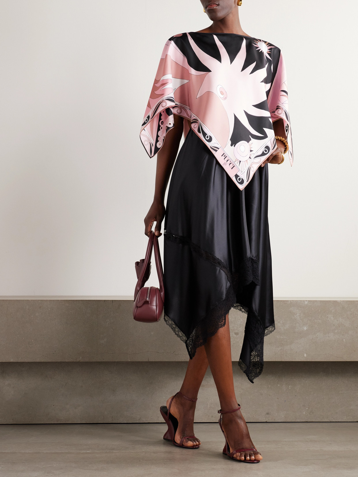 Pucci Asymmetric Printed Silk-twill Top In Pink