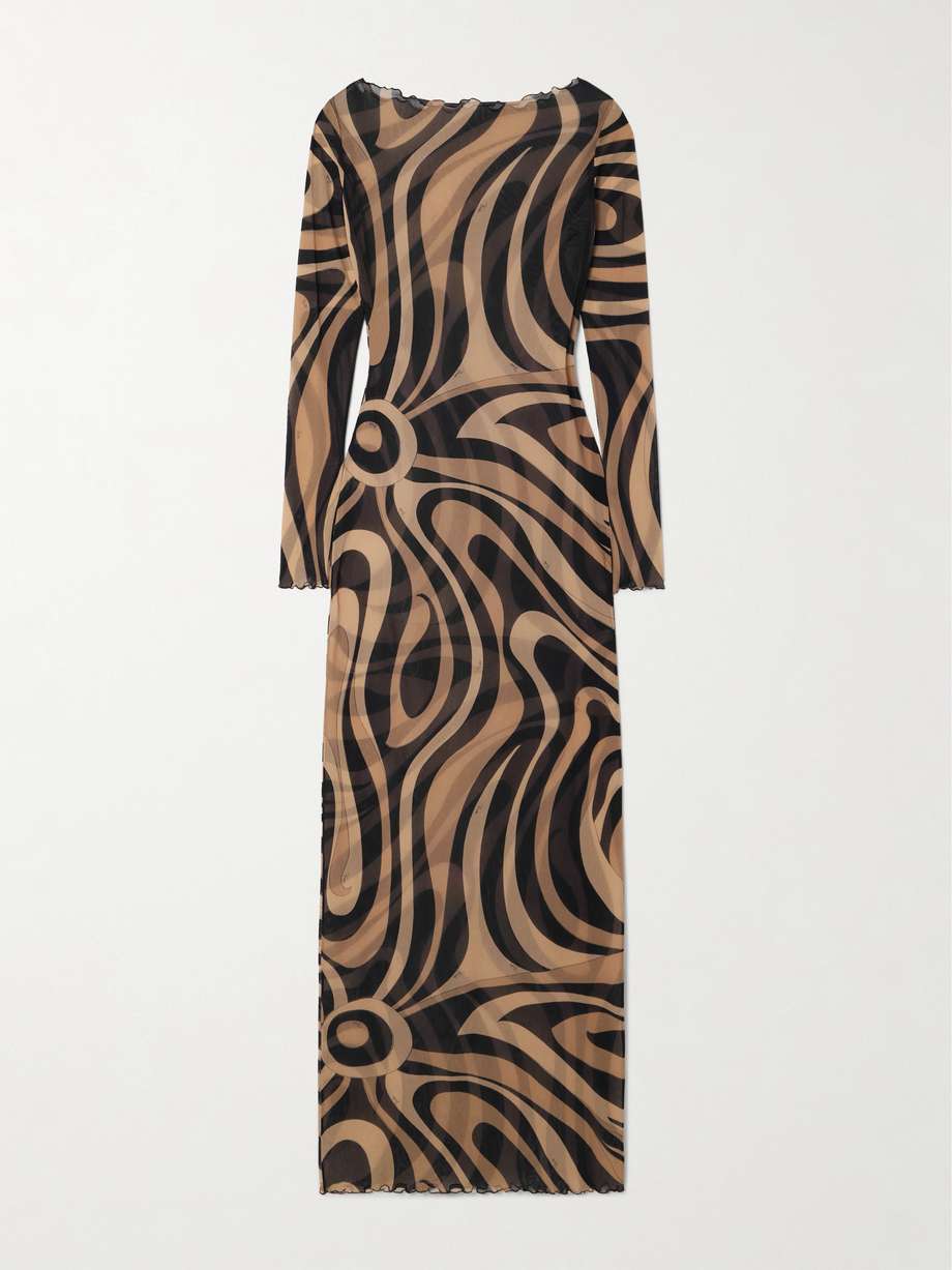 marmo printed mesh maxi dress