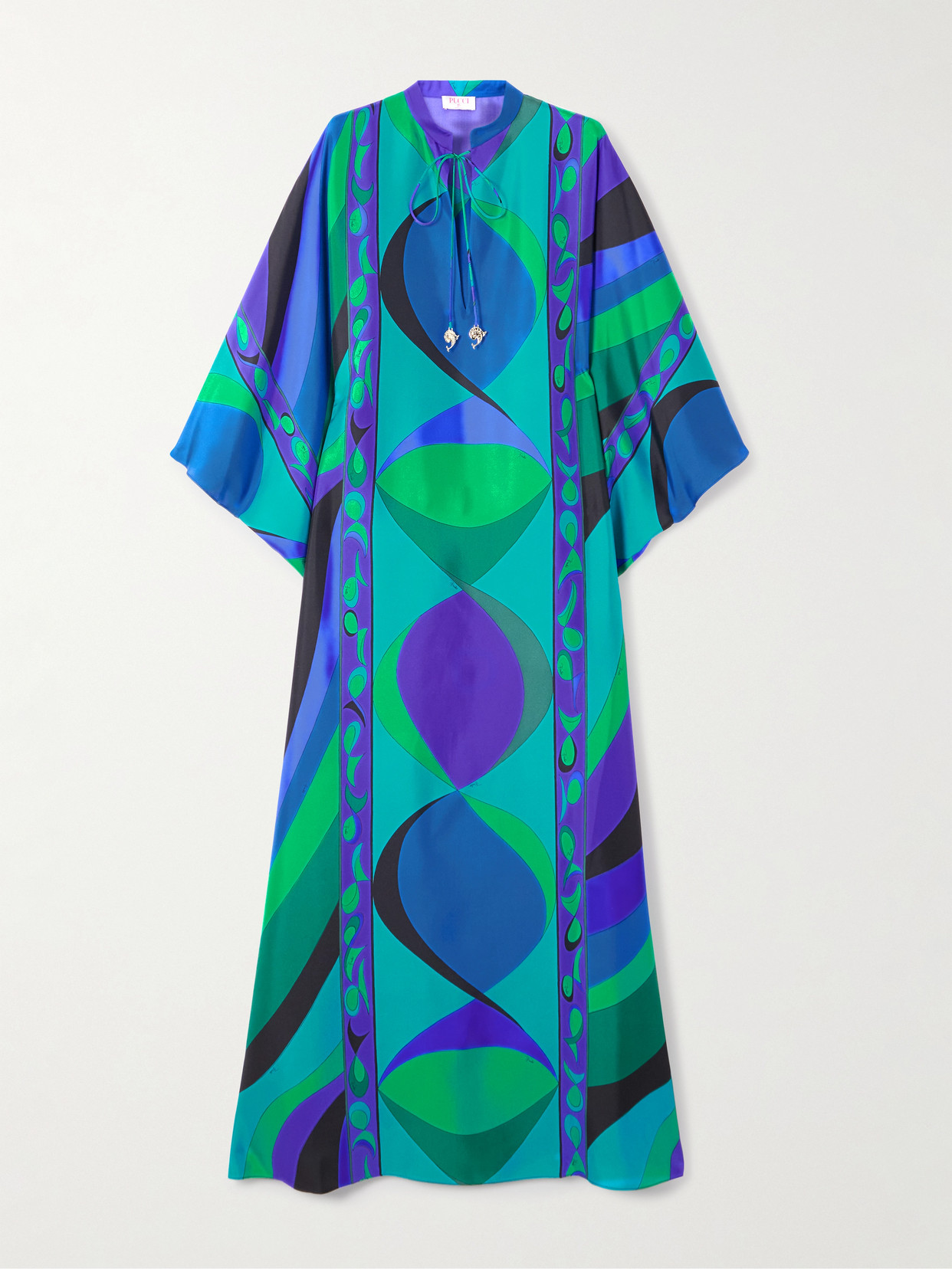 Pucci Embellished Printed Silk-twill Kaftan In Blue
