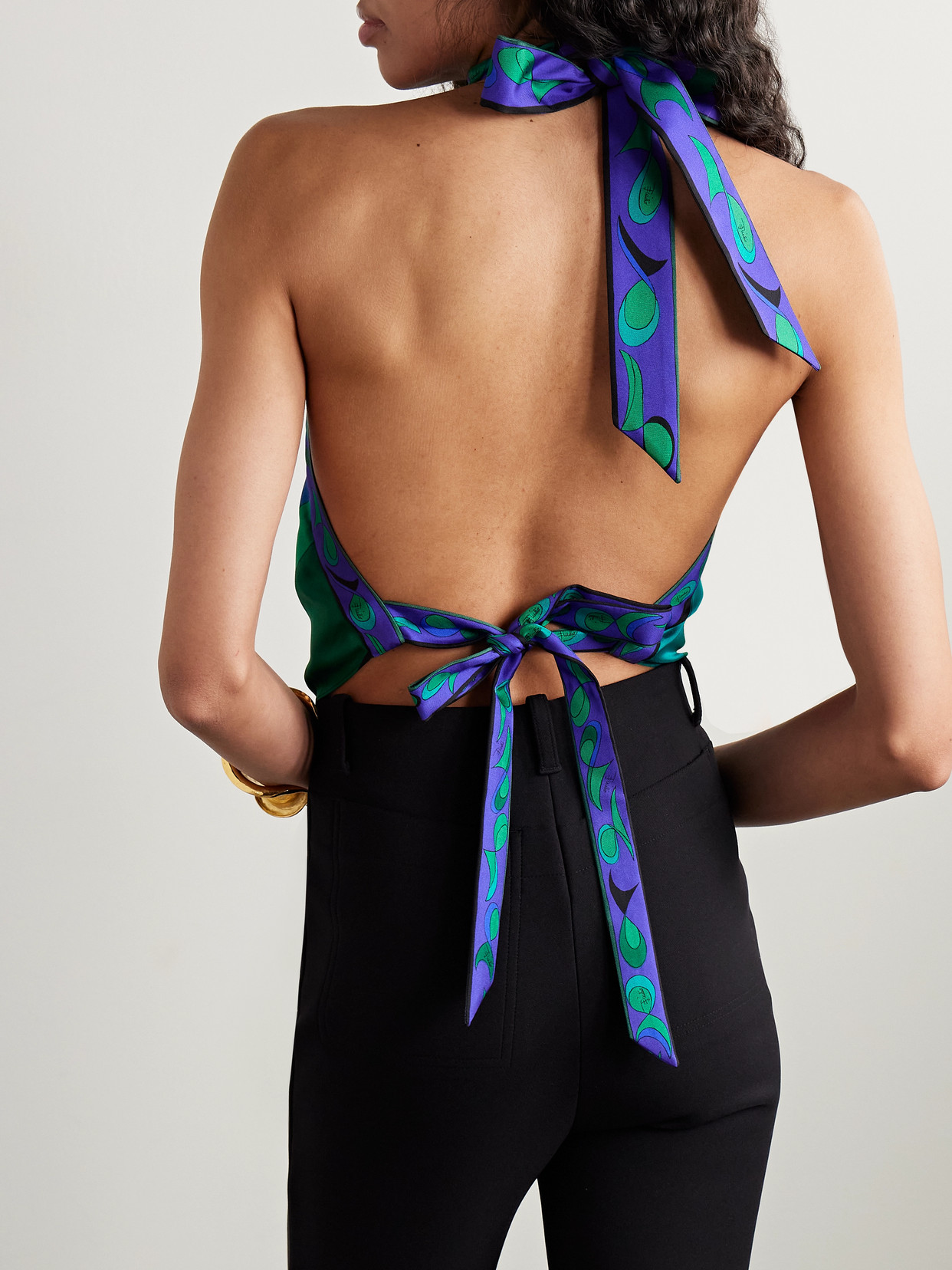 PUCCI CROPPED PRINTED SILK-TWILL HALTERNECK TOP