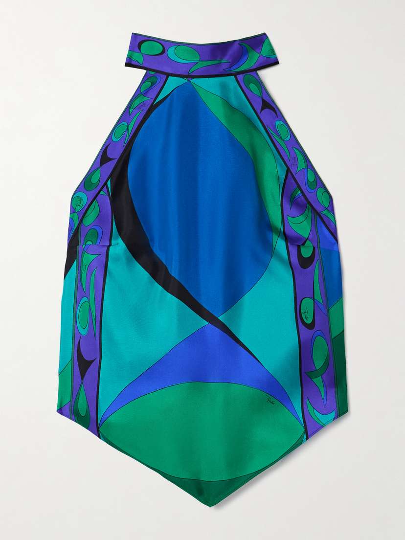 PUCCI Cropped Printed Silk-twill Halterneck Top