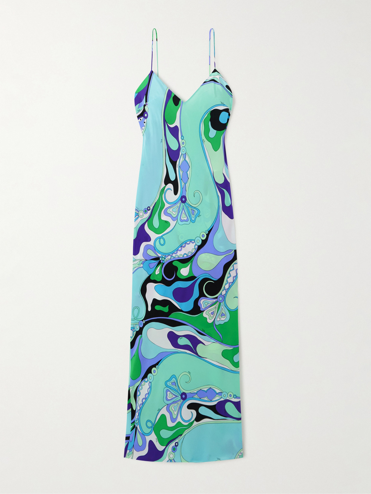 Pucci Abstract Print Maxi Dress With Spaghetti Straps In Blue
