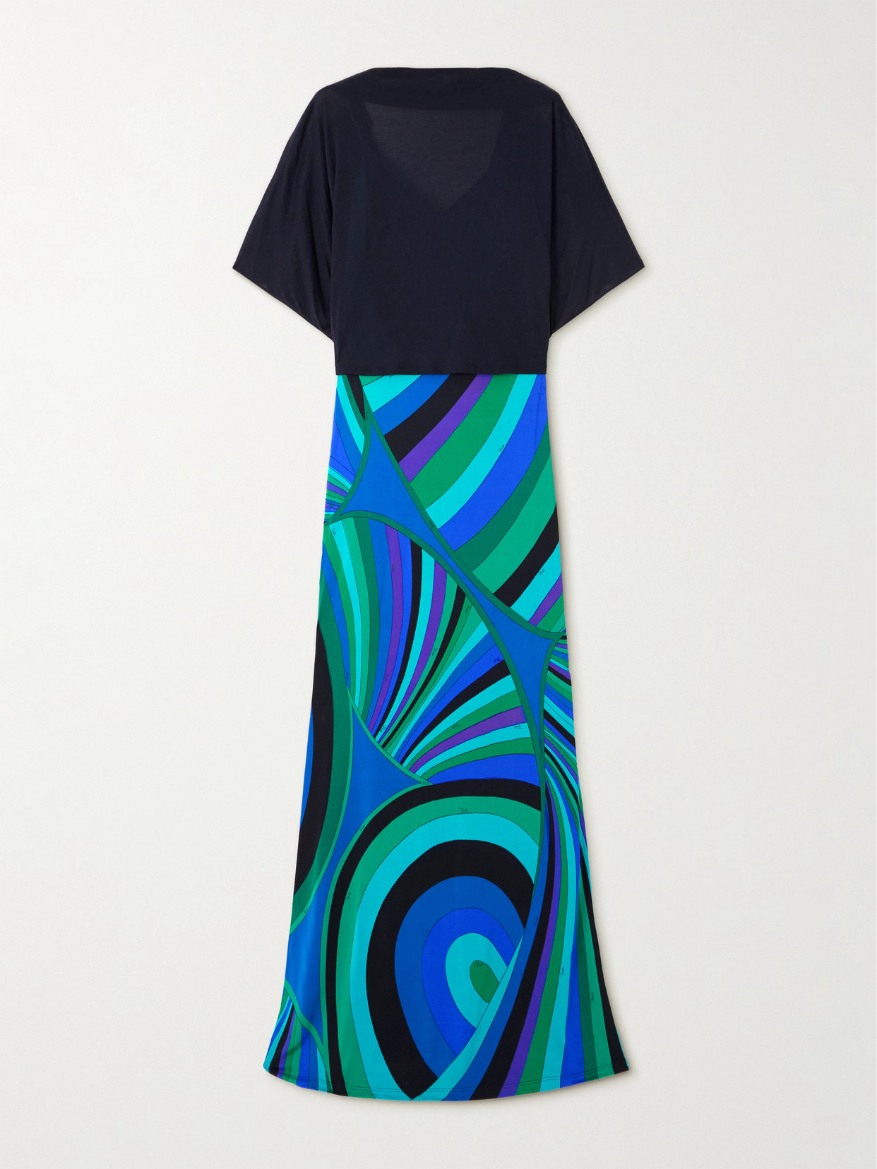 Pucci Layered Cotton And Silk-blend And Printed Jersey Maxi Dress In Blue
