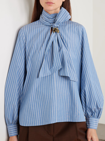 Max Mara Embellished striped cotton-blend poplin shirt