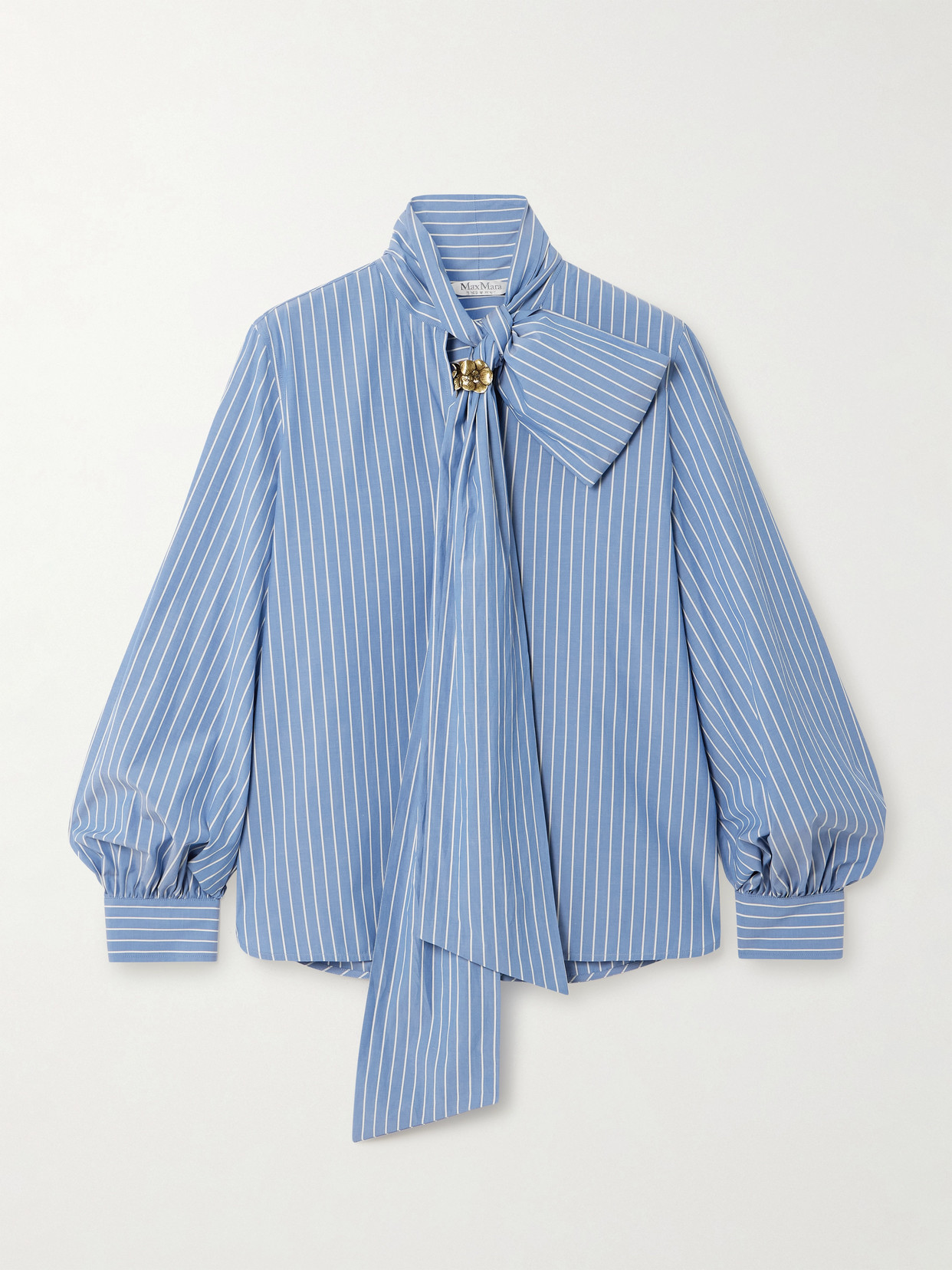 Max Mara Embellished Striped Cotton-blend Poplin Shirt In Blue