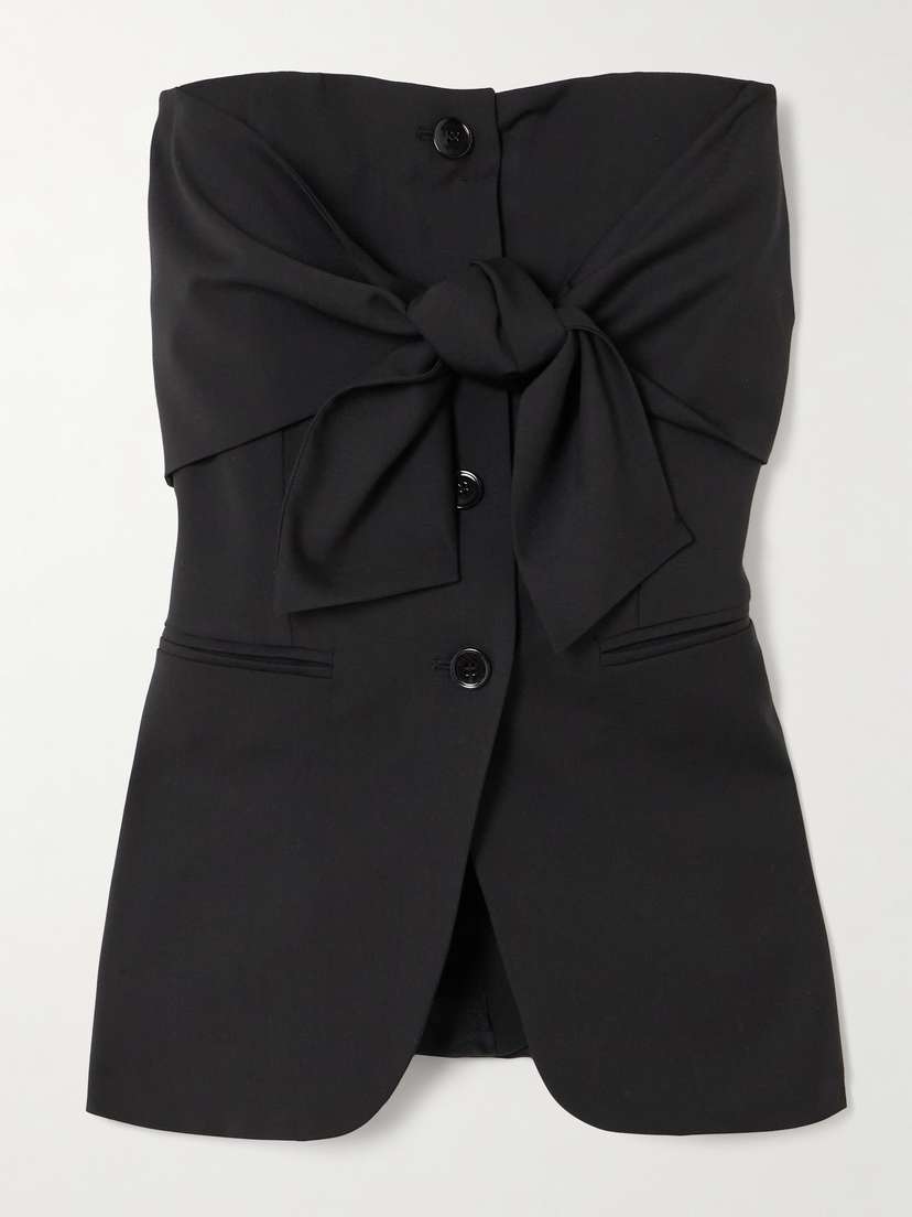 Max Mara Veruska Strapless Tie-front Wool-canvas Top