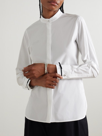 Max Mara Otranto grosgrain-trimmed cotton-blend poplin shirt