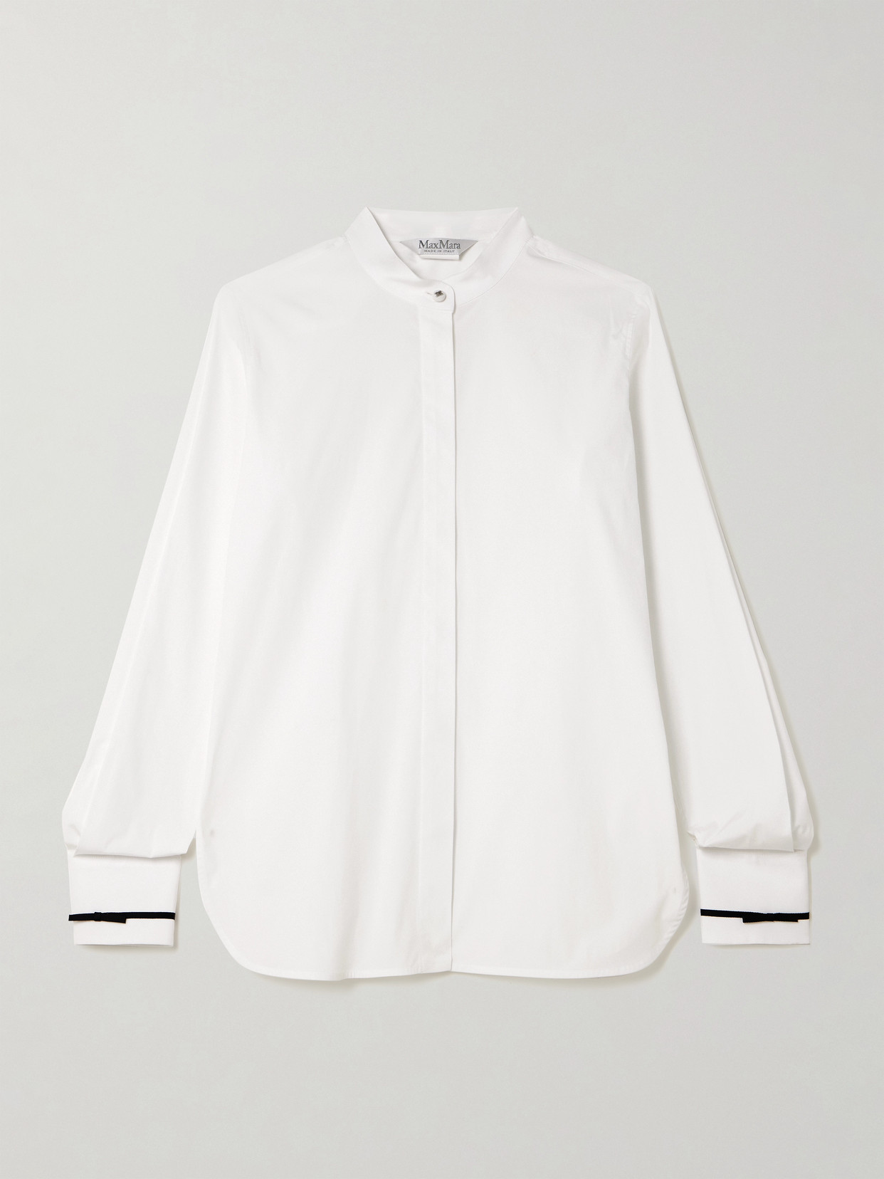 Max Mara Otranto Grosgrain-trimmed Cotton-blend Poplin Shirt In White