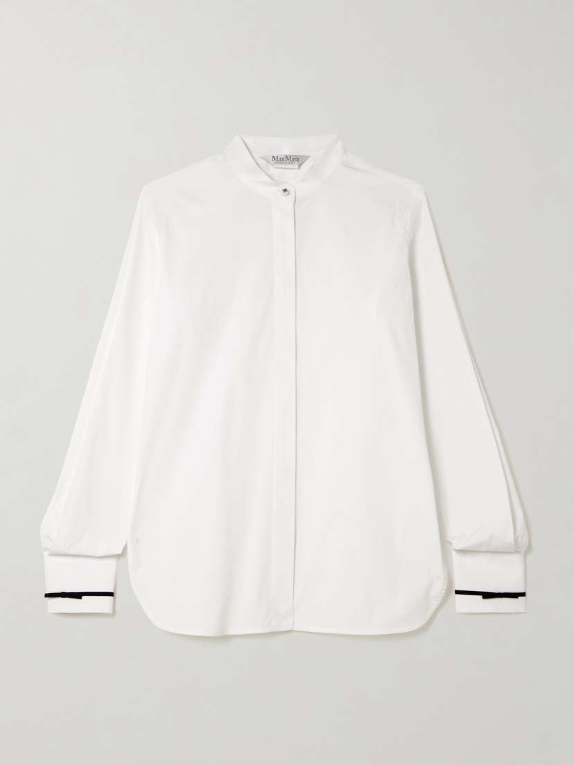Max Mara — Otranto grosgrain-trimmed cotton-blend poplin shirt