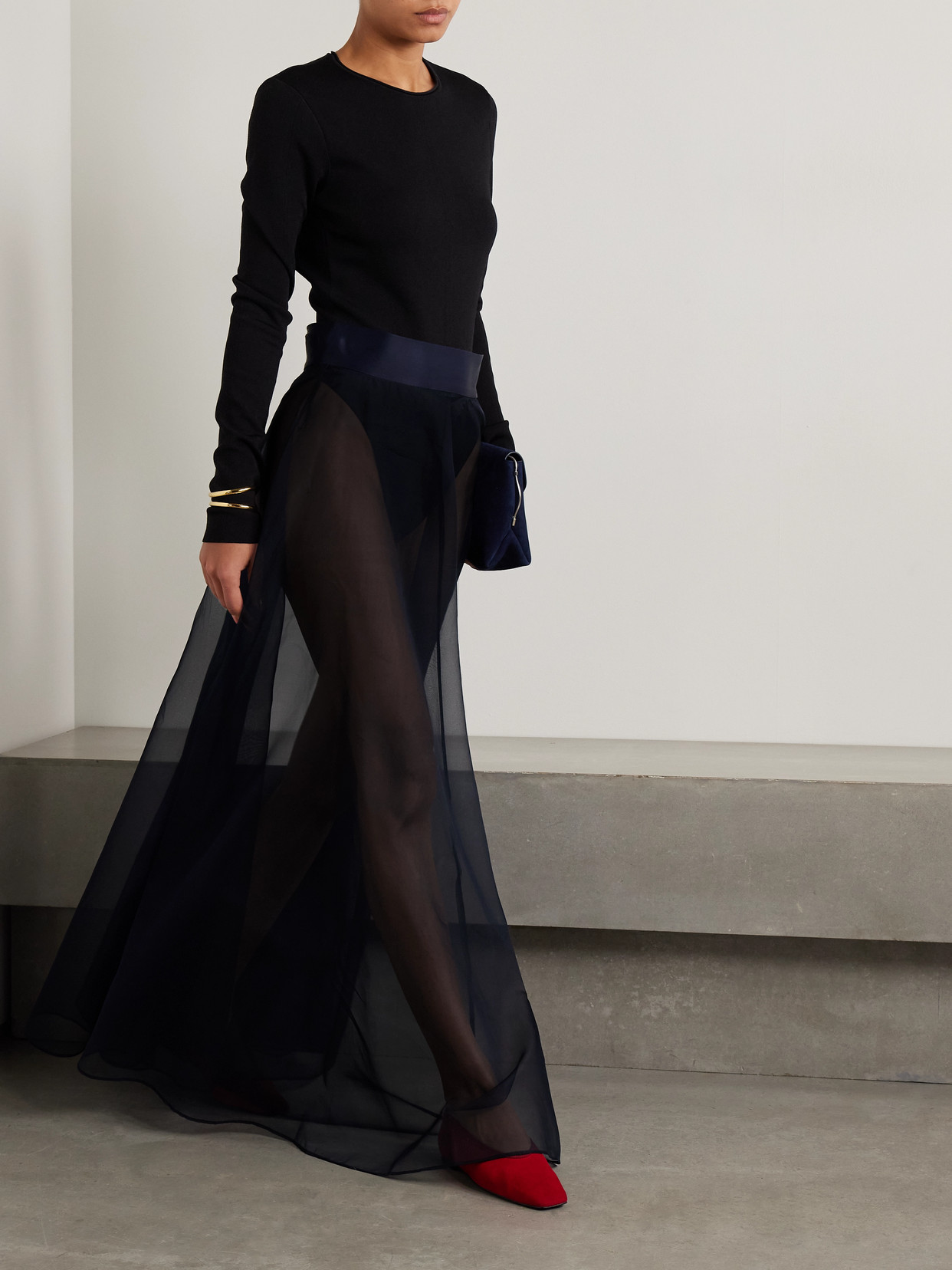 Shop Esse Studios Aire Satin-trimmed Silk-organza Maxi Skirt