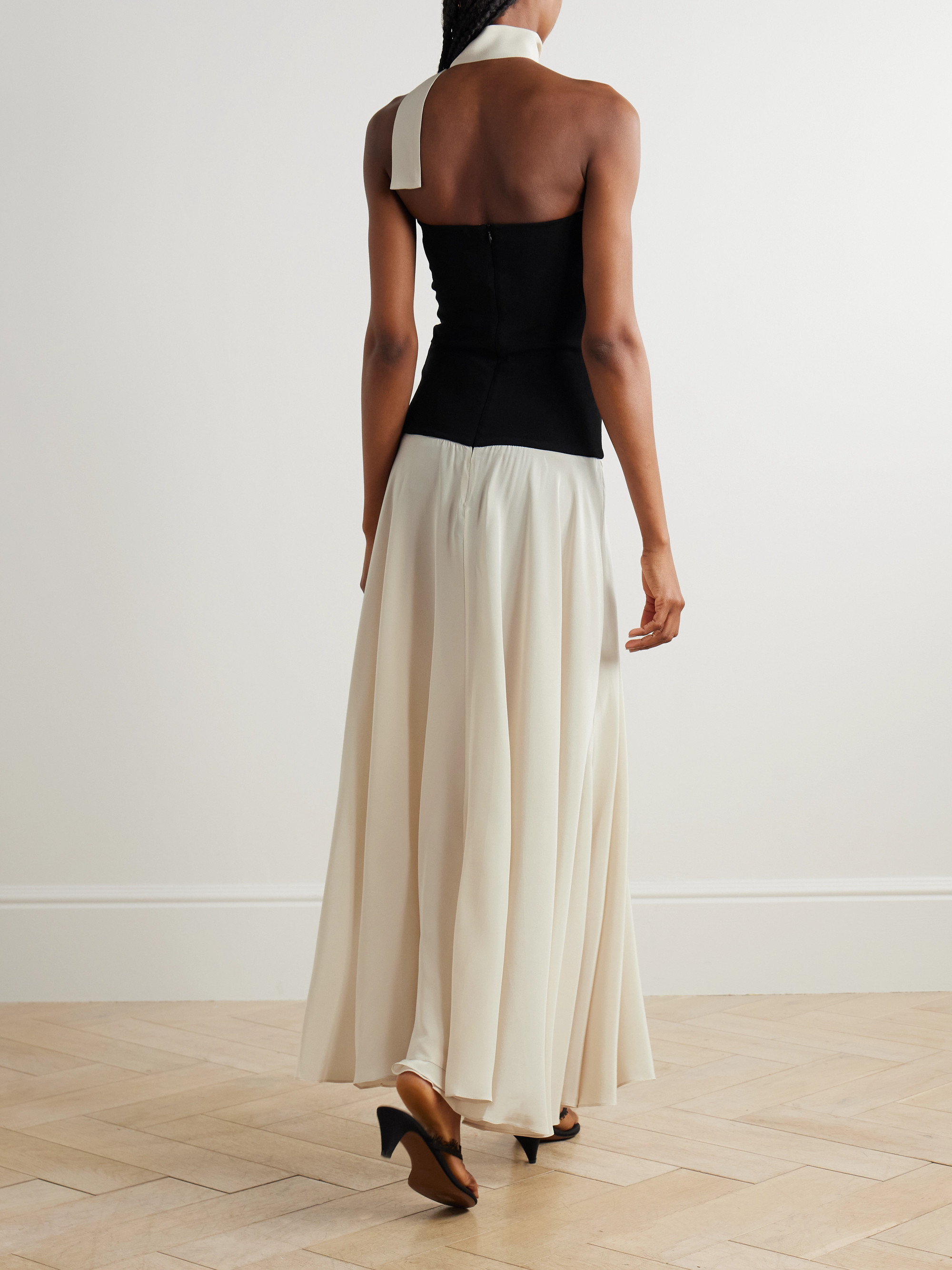 Esse Studios Illi scarf-detailed strapless stretch-knit and silk crepe de chine maxi dress
