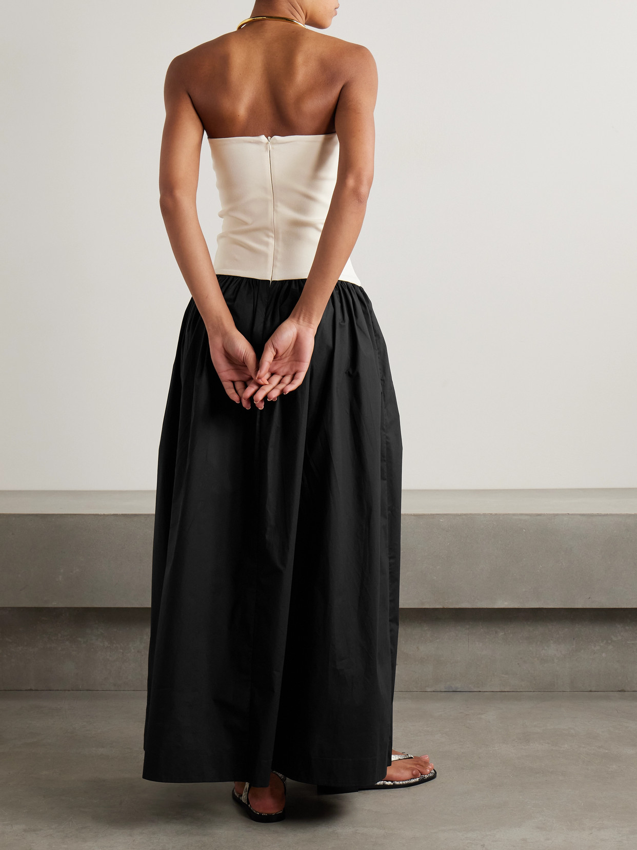 Shop Esse Studios Duo Strapless Stretch-knit And Organic Cotton-poplin Maxi Dress
