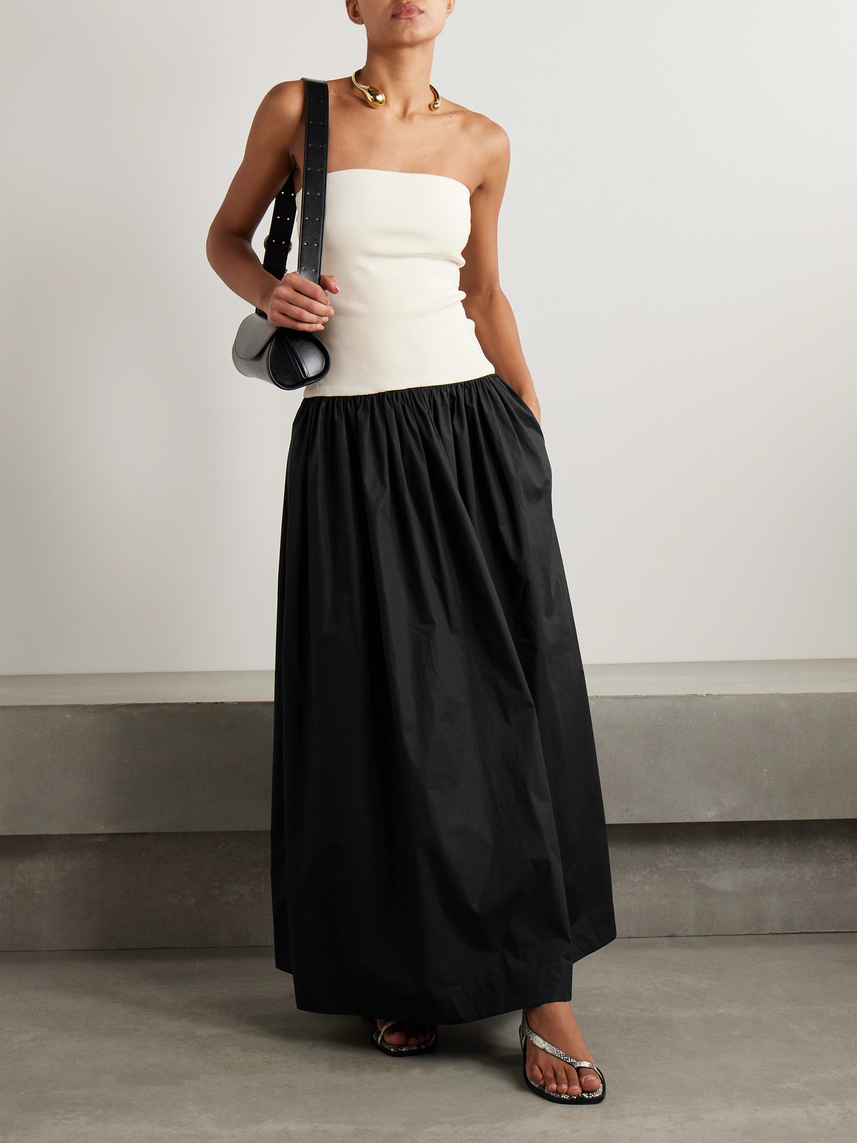 Shop Esse Studios Duo Strapless Stretch-knit And Organic Cotton-poplin Maxi Dress
