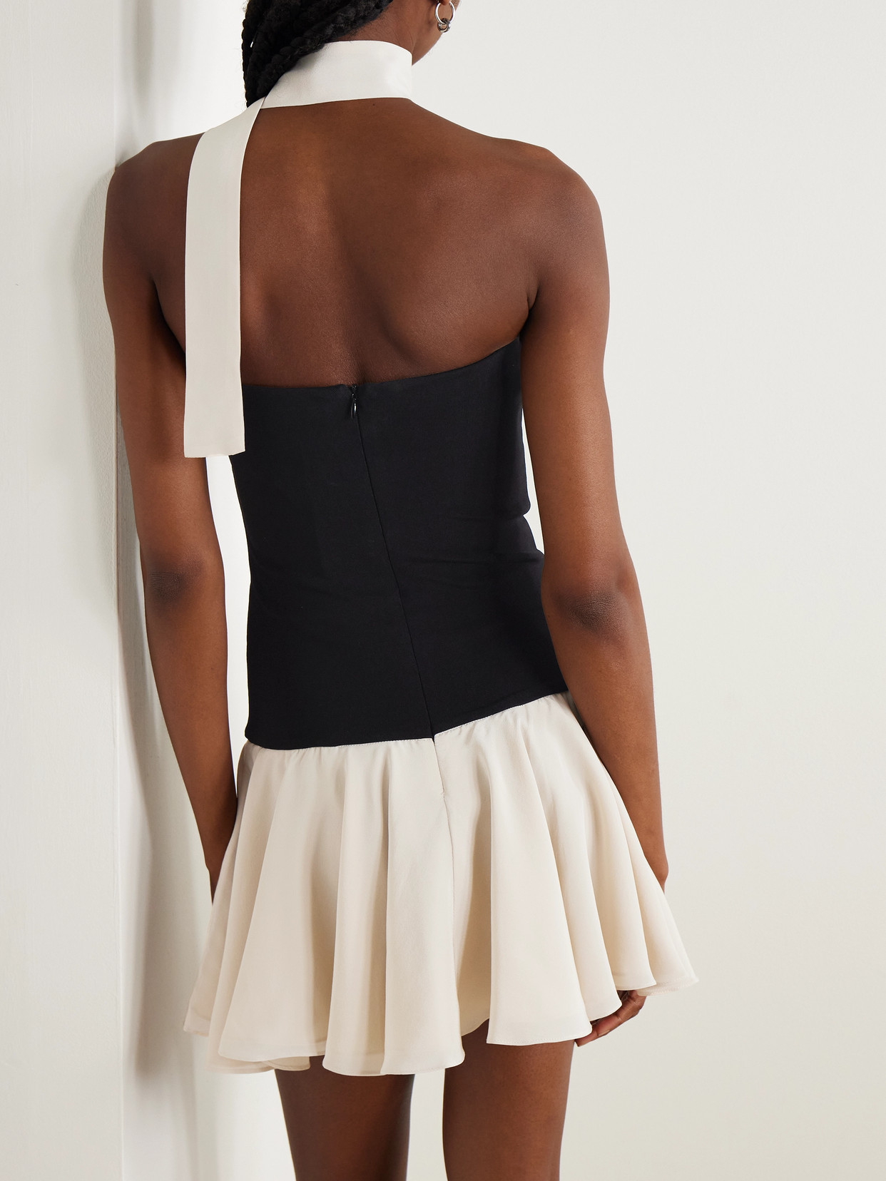 Esse Studios Illi Scarf-detailed Strapless Stretch-knit And Silk Crepe De Chine Mini Dress In Black