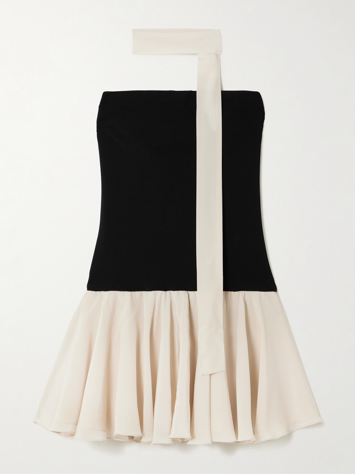 Esse Studios Illi Scarf-detailed Strapless Stretch-knit And Silk Crepe De Chine Mini Dress