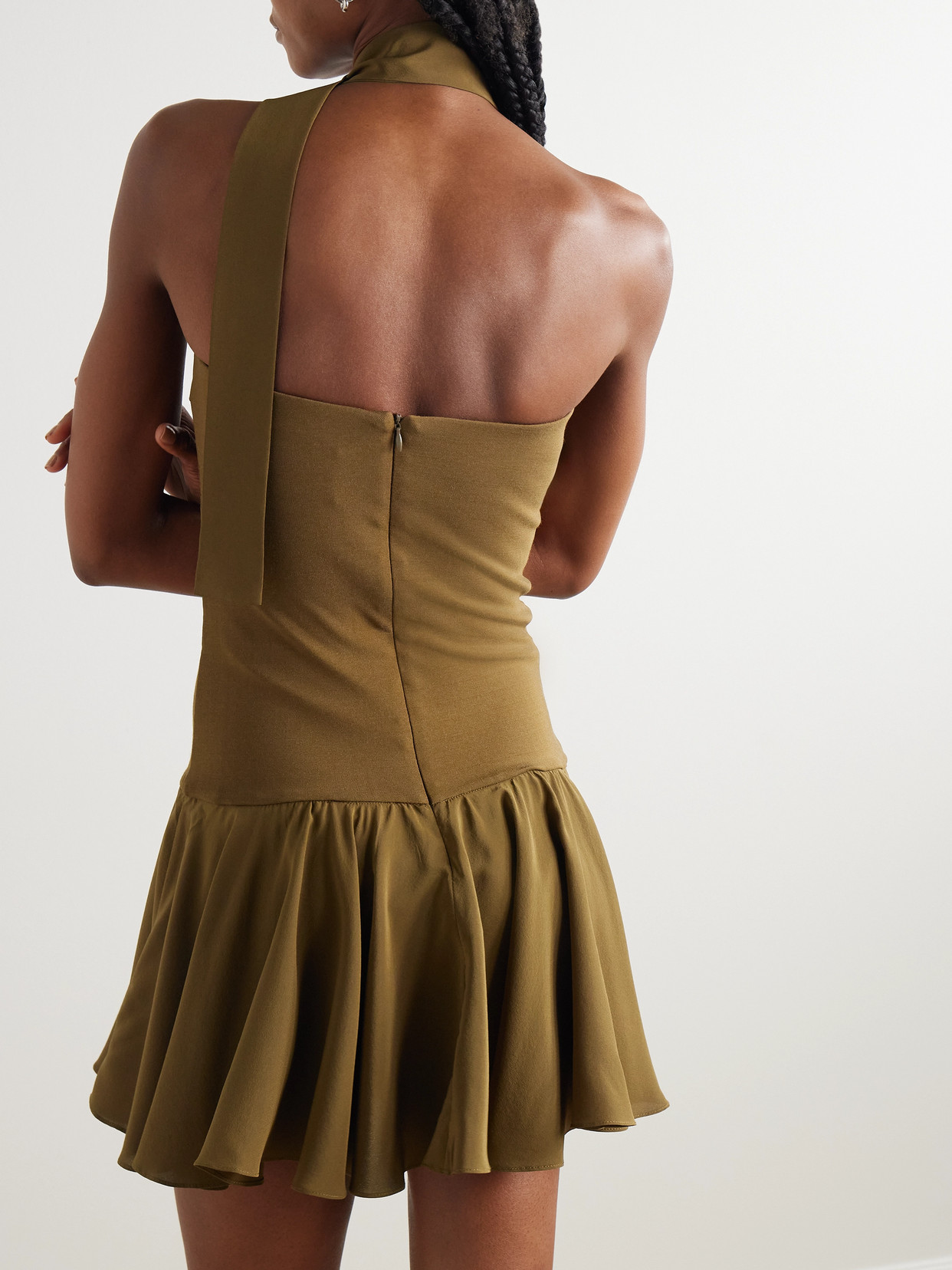 Shop Esse Studios Illi Scarf-detailed Strapless Stretch-knit And Silk Crepe De Chine Mini Dress