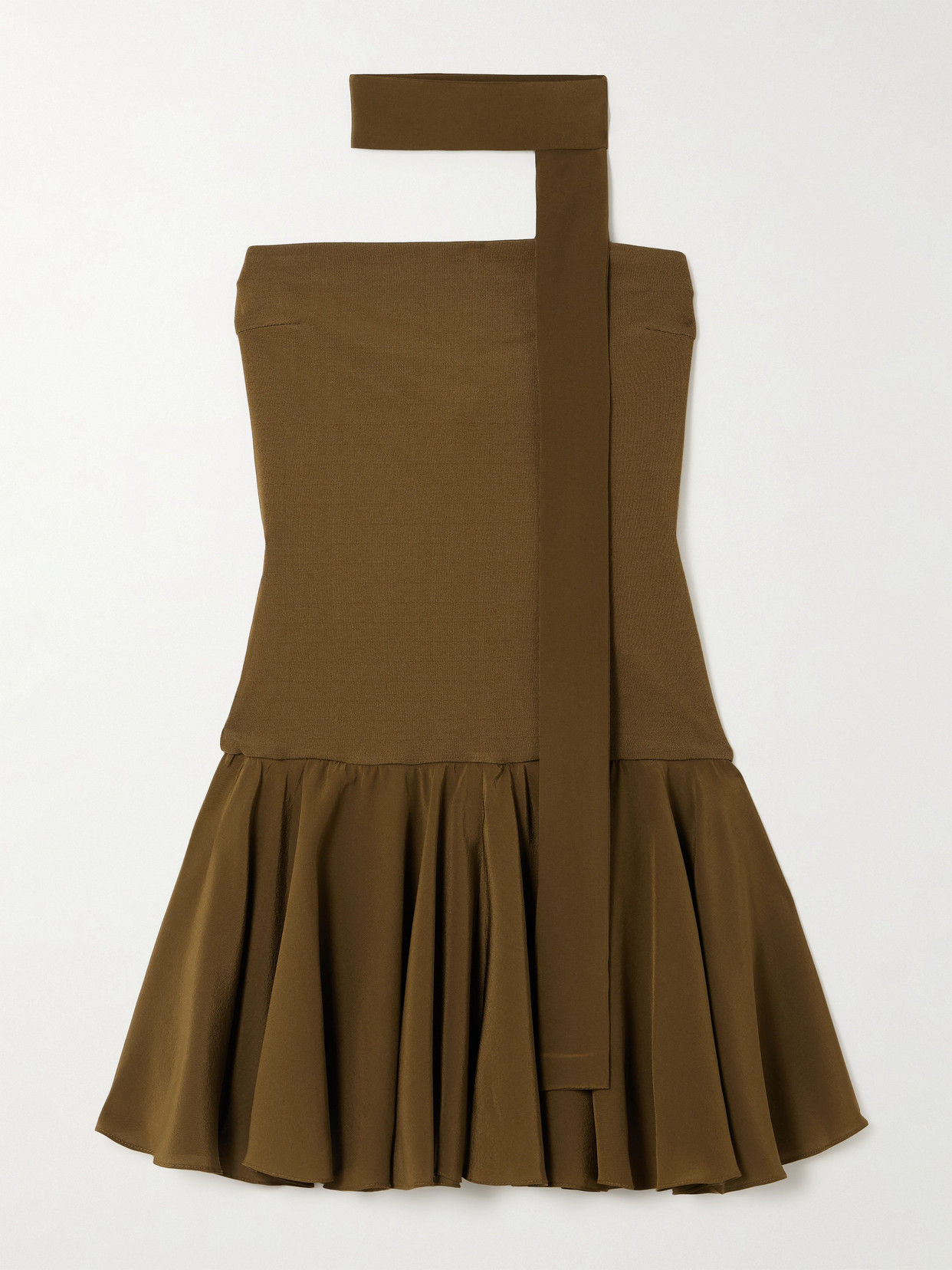 Esse Studios Illi Scarf-detailed Strapless Stretch-knit And Silk Crepe De Chine Mini Dress