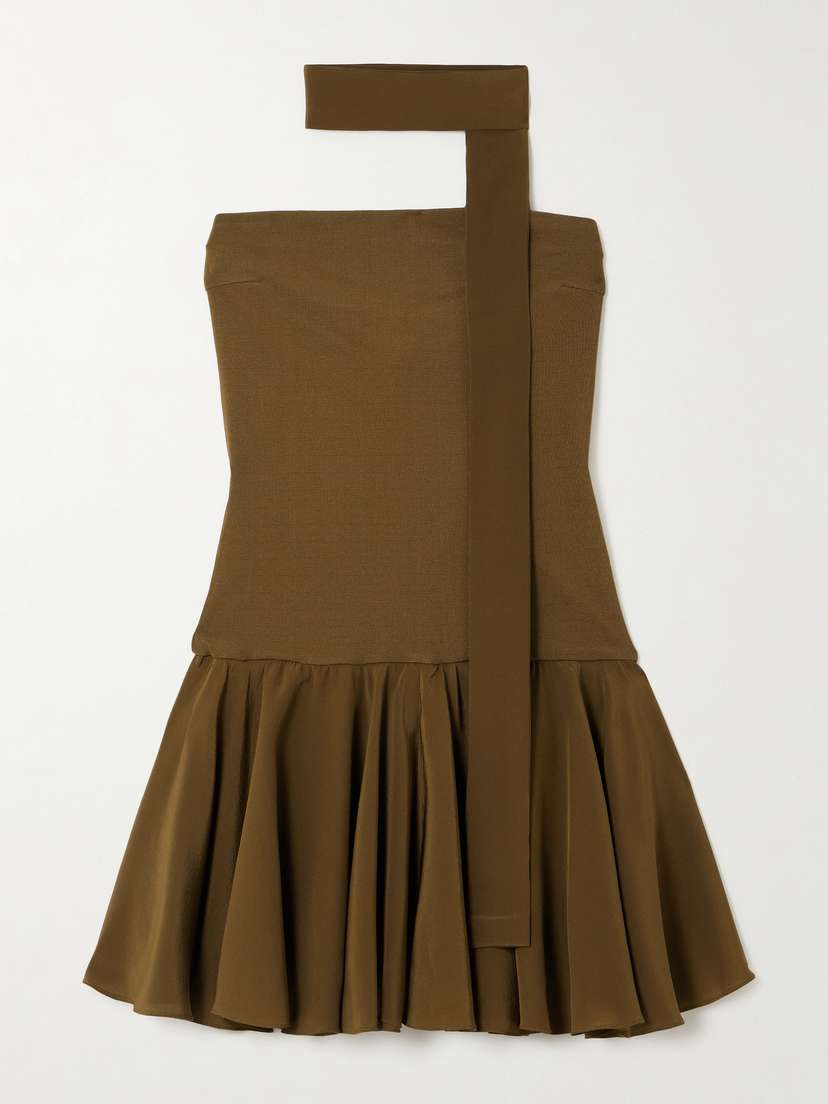 ESSE Studios Illi Scarf-detailed Strapless Stretch-knit And Silk Crepe De Chine Mini Dress
