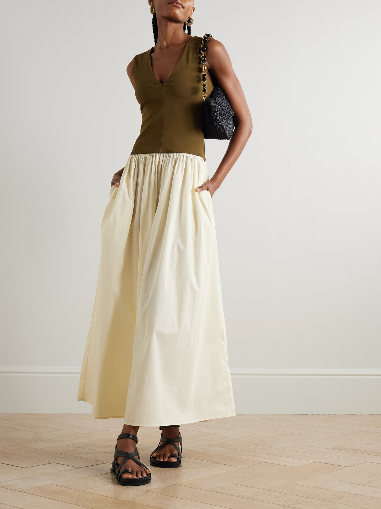 Esse Studios Stretch-knit And Silk-crepe Maxi Dress In Multi