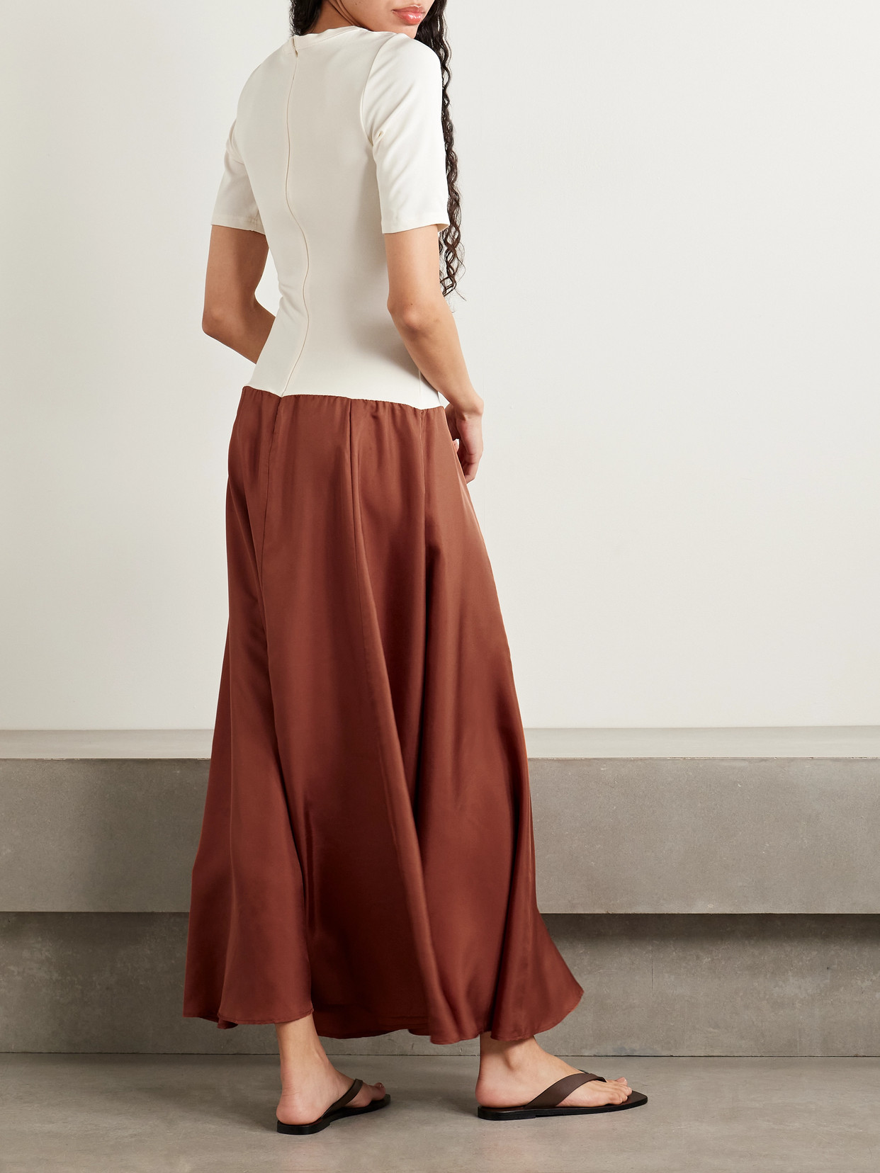 Esse Studios Stretch-knit And Silk-twill Maxi Dress In Brown