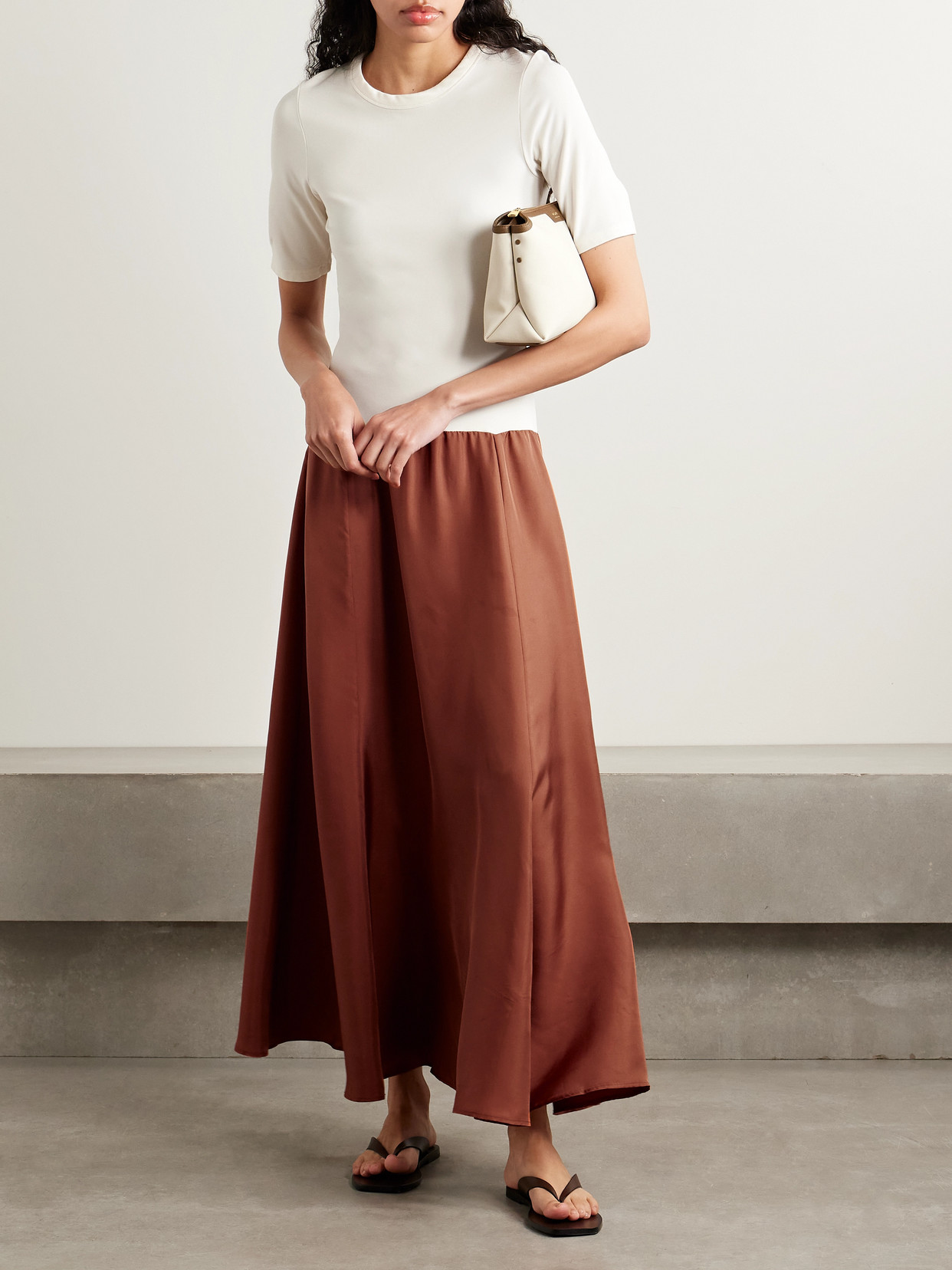 Esse Studios Stretch-knit And Silk-twill Maxi Dress In Brown
