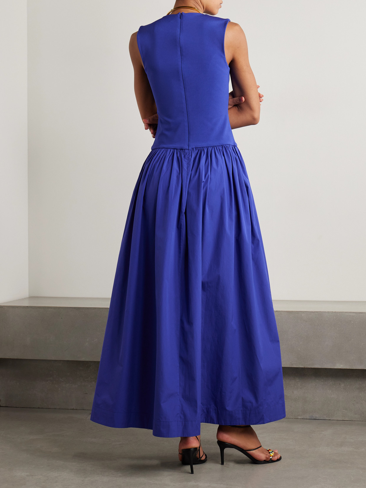 Shop Esse Studios Stretch-knit And Gathered Organic Cotton-poplin Maxi Dress
