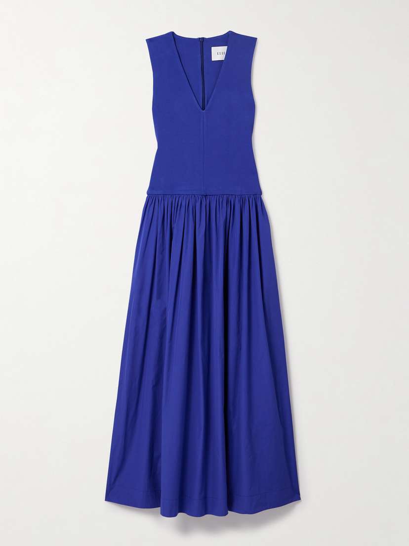 ESSE Studios Stretch-knit And Gathered Organic Cotton-poplin Maxi Dress