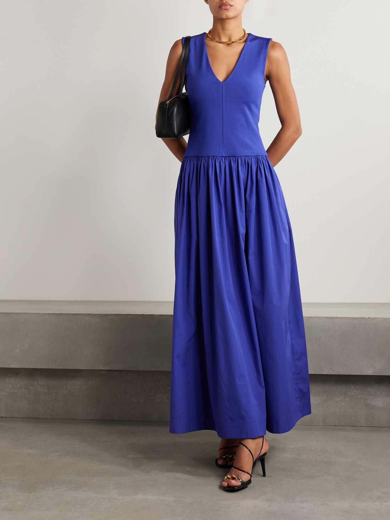 Shop Esse Studios Stretch-knit And Gathered Organic Cotton-poplin Maxi Dress