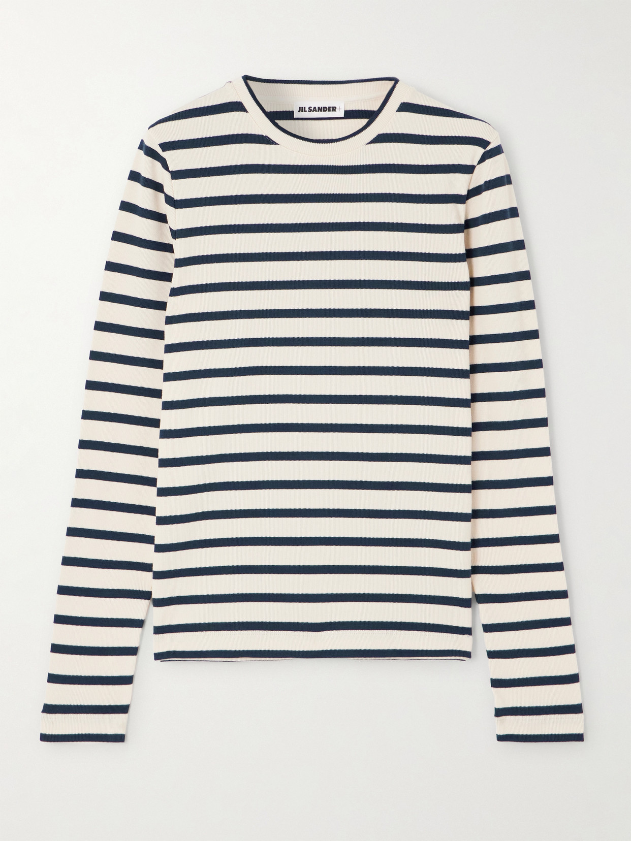 Jil Sander Fine Ribbed Off-white And Black Crew Neck Sweater In Neutral