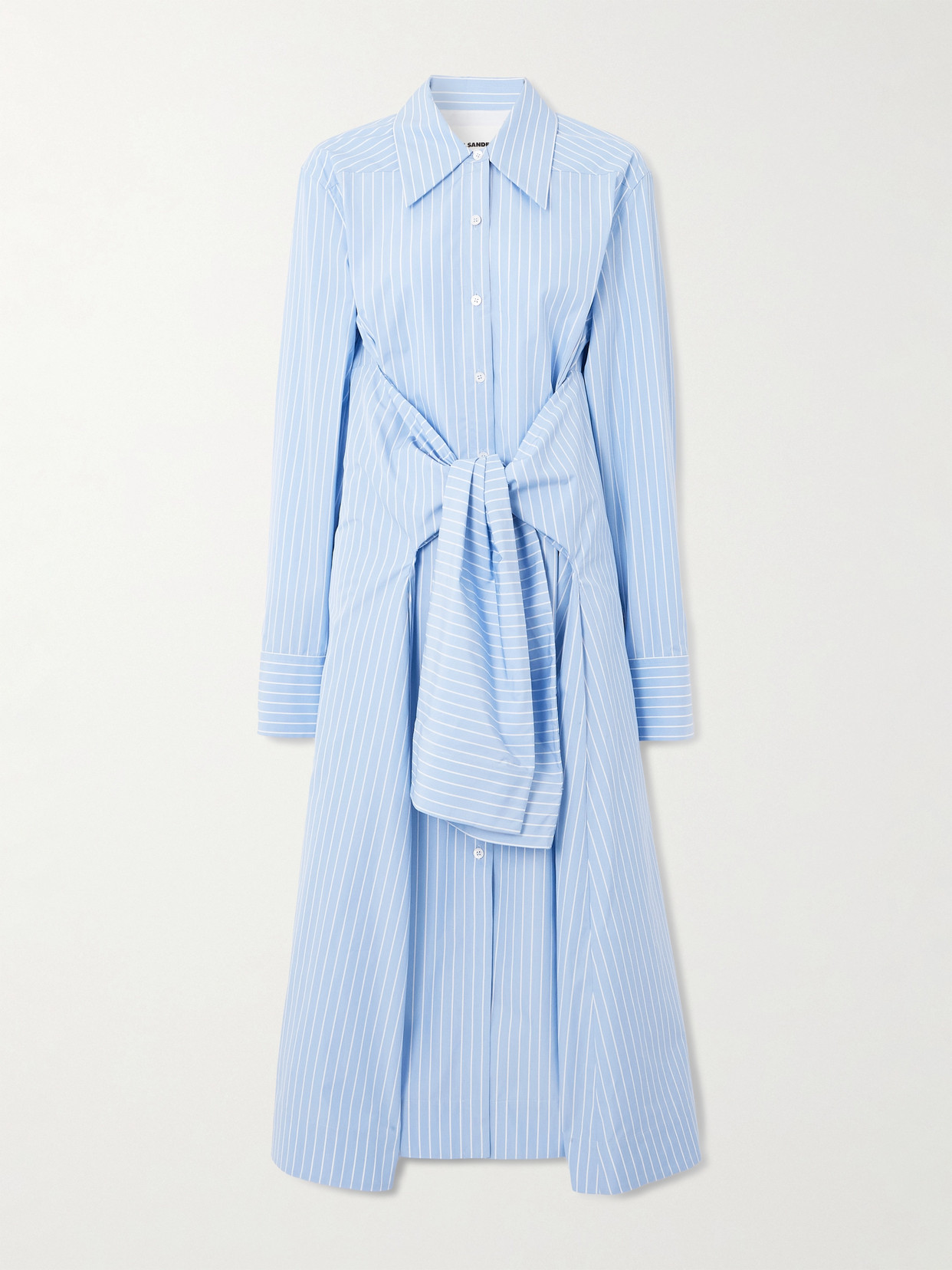 Jil Sander Bow-detailed Striped Cotton-poplin Midi Shirt Dress In Blue