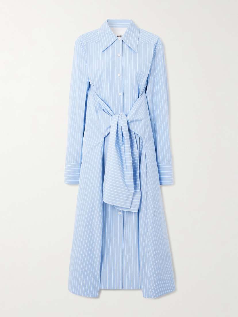 Jil Sander Bow-detailed Striped Cotton-poplin Midi Shirt Dress