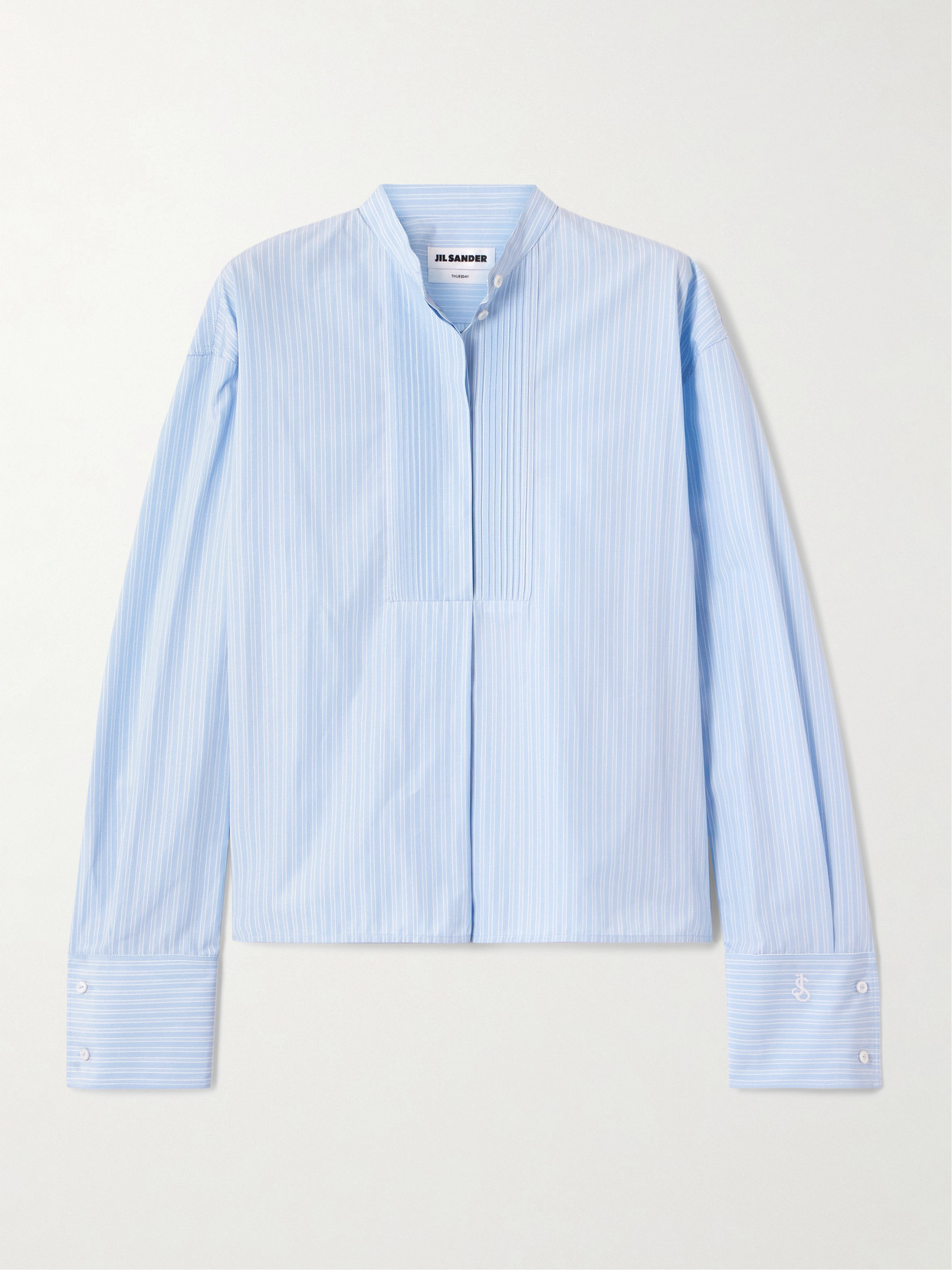 Jil Sander Thursday Pleated Striped Cotton-poplin Shirt In Blue