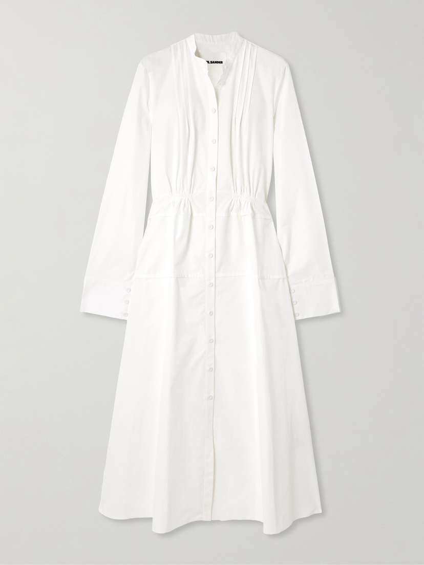 Jil Sander Pintucked Cotton-poplin Maxi Shirt Dress