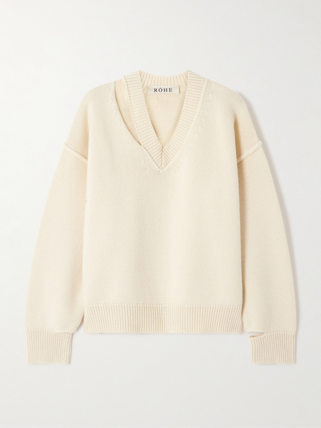 Rohe Cutout Wool And Cashmere-blend Sweater In Off-white